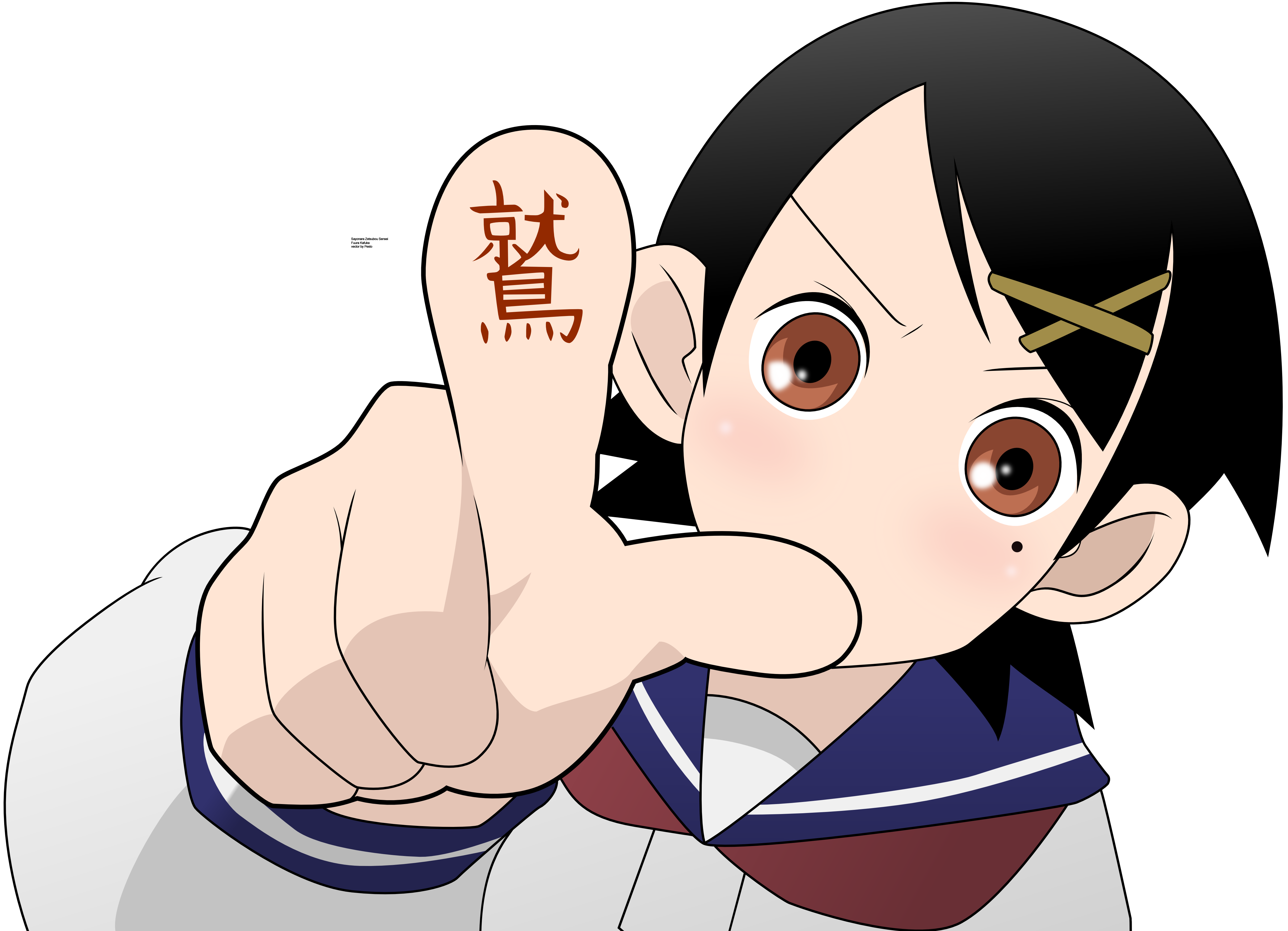 Kafuka Fuura pointing with Japanese characters on finger HD Wallpaper