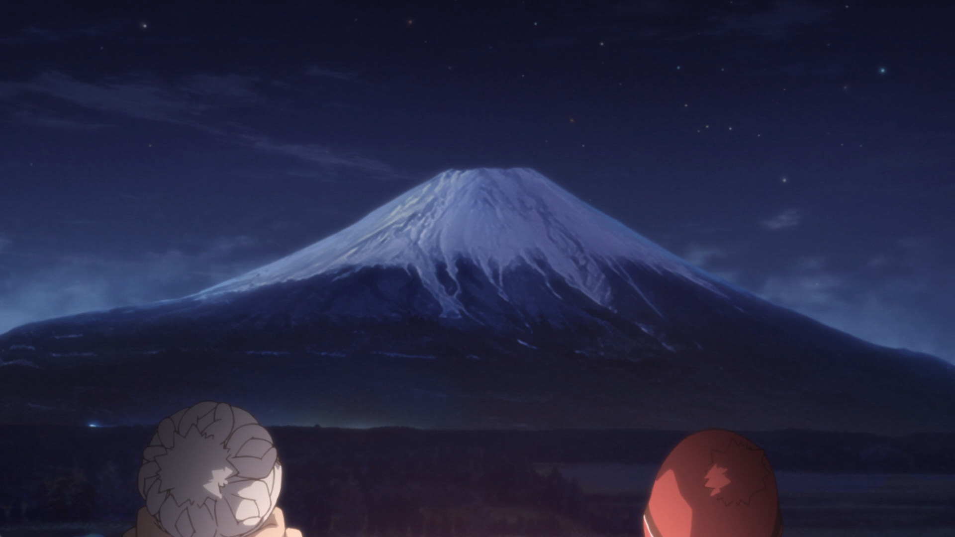 Nadeshiko Kagamihara and Mount Fuji at night HD Wallpaper
