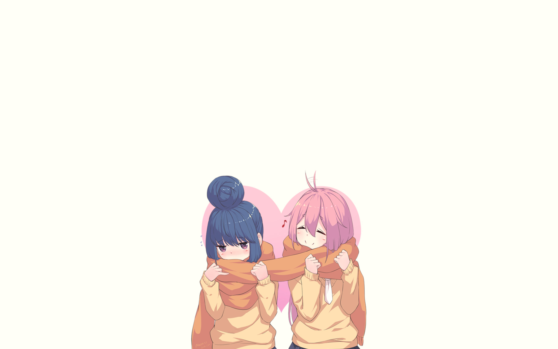 Nadeshiko Kagamihara and Rin Shima sharing a scarf HD Wallpaper