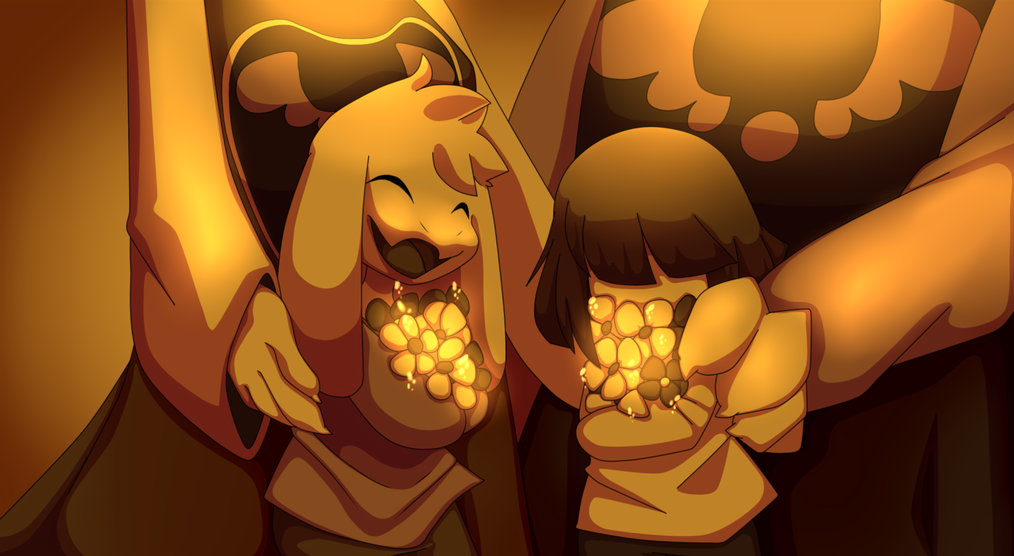 Toriel and Frisk from Undertale holding flowers HD Wallpaper