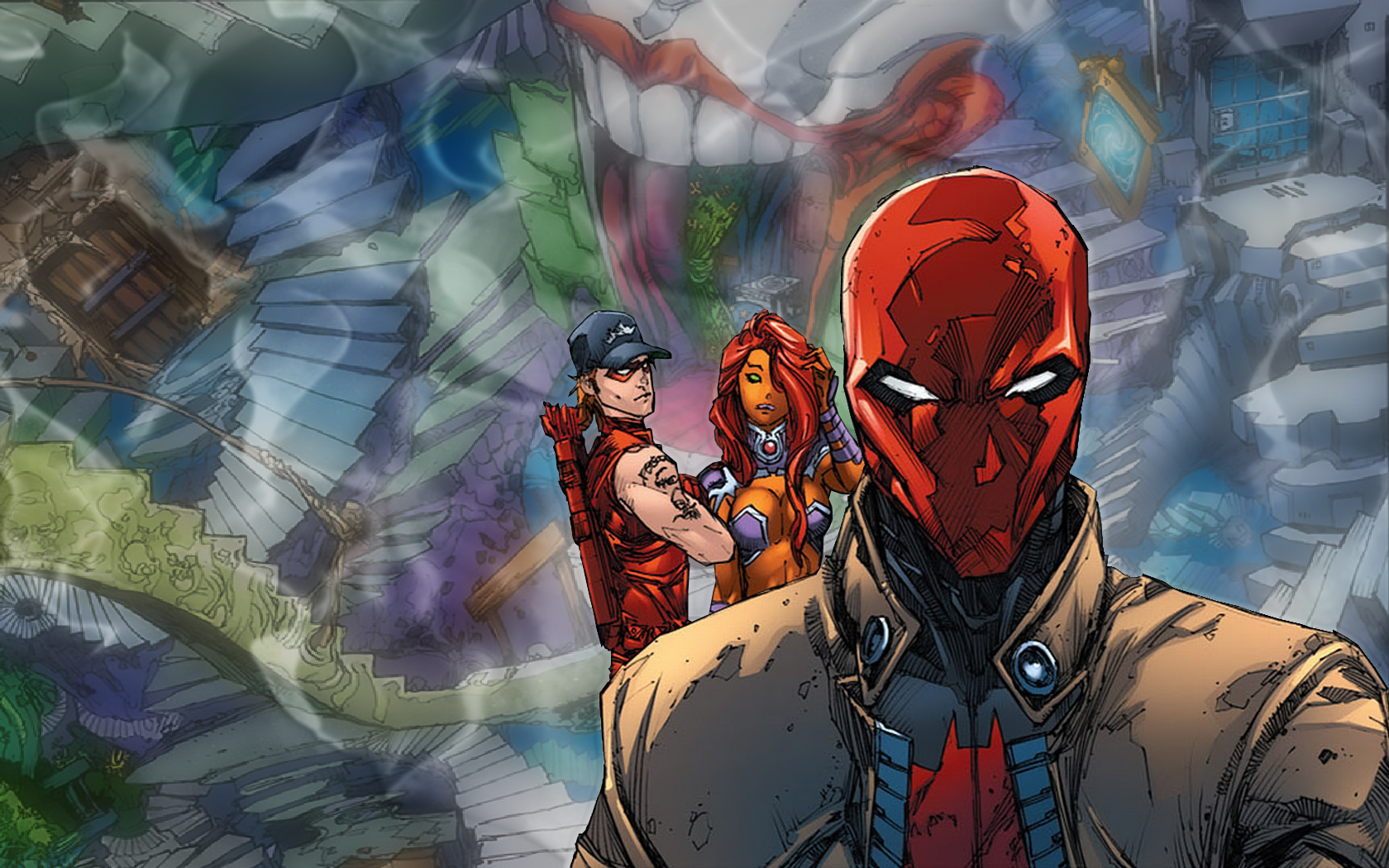 Red Hood, Arsenal, and Starfire from DC Comics HD Wallpaper