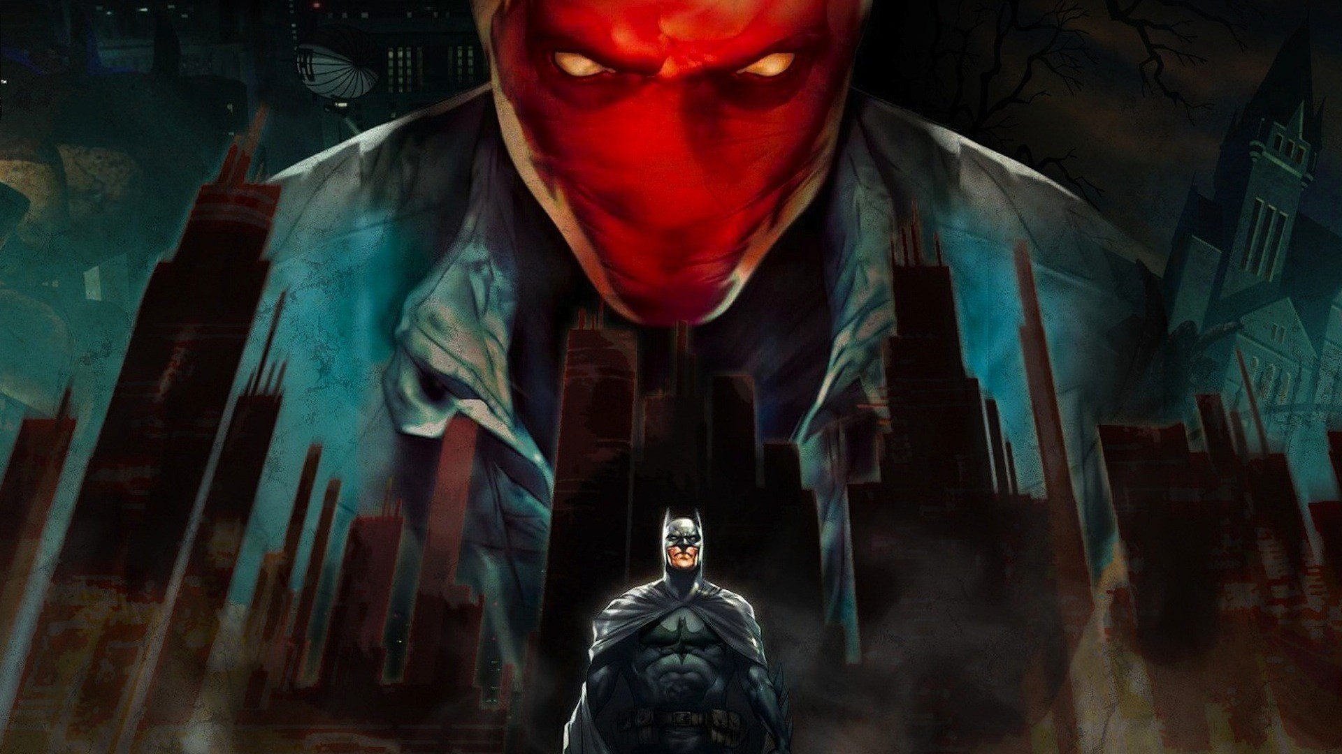 Red Hood and Batman in Gotham City HD Wallpaper
