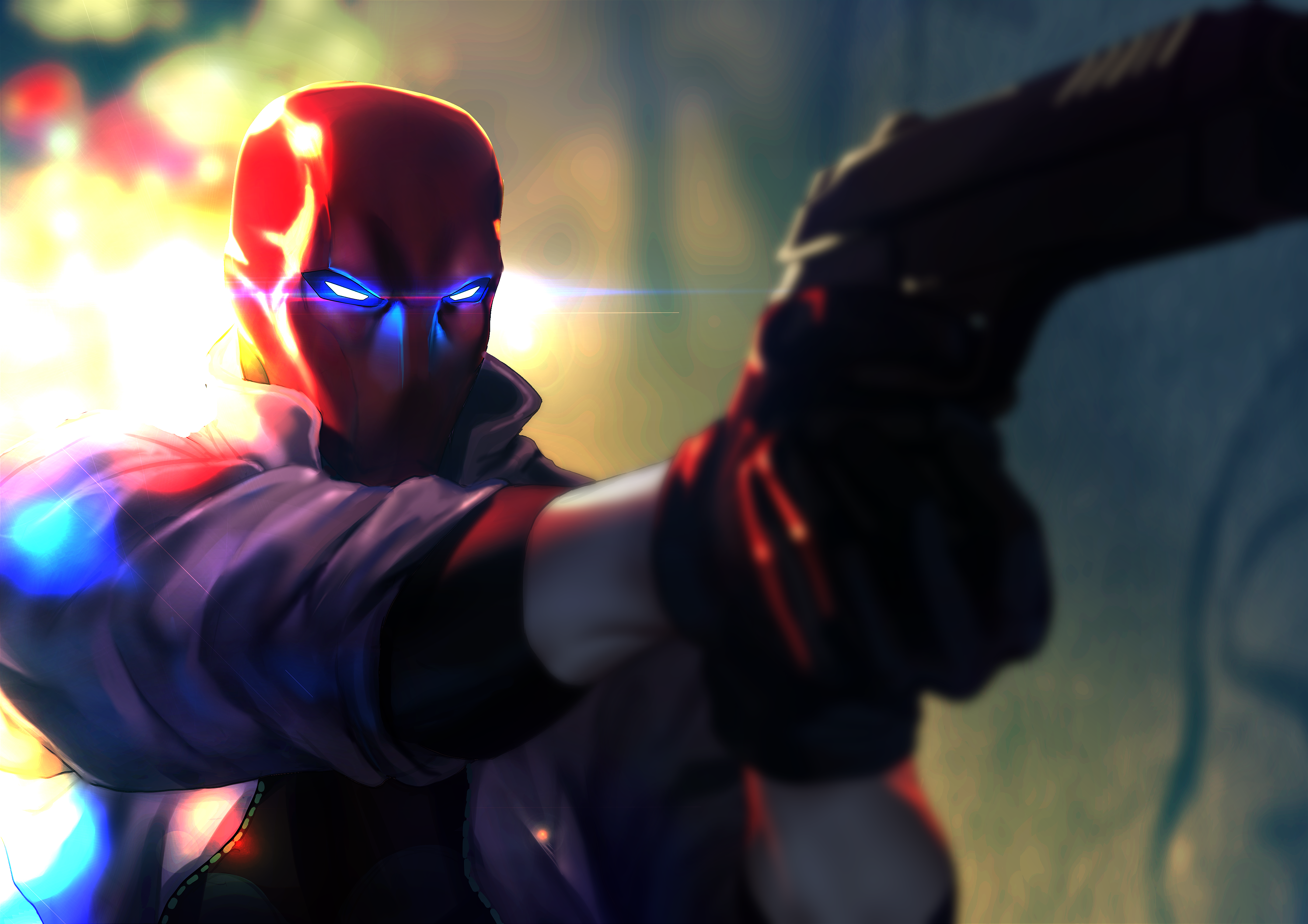 Red Hood aiming a gun HD Wallpaper
