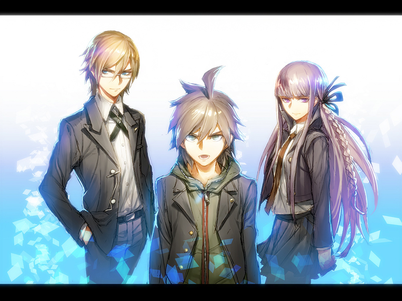 Makoto Naegi, Kyoko Kirigiri, and Byakuya Togami from Danganronpa HD Wallpaper