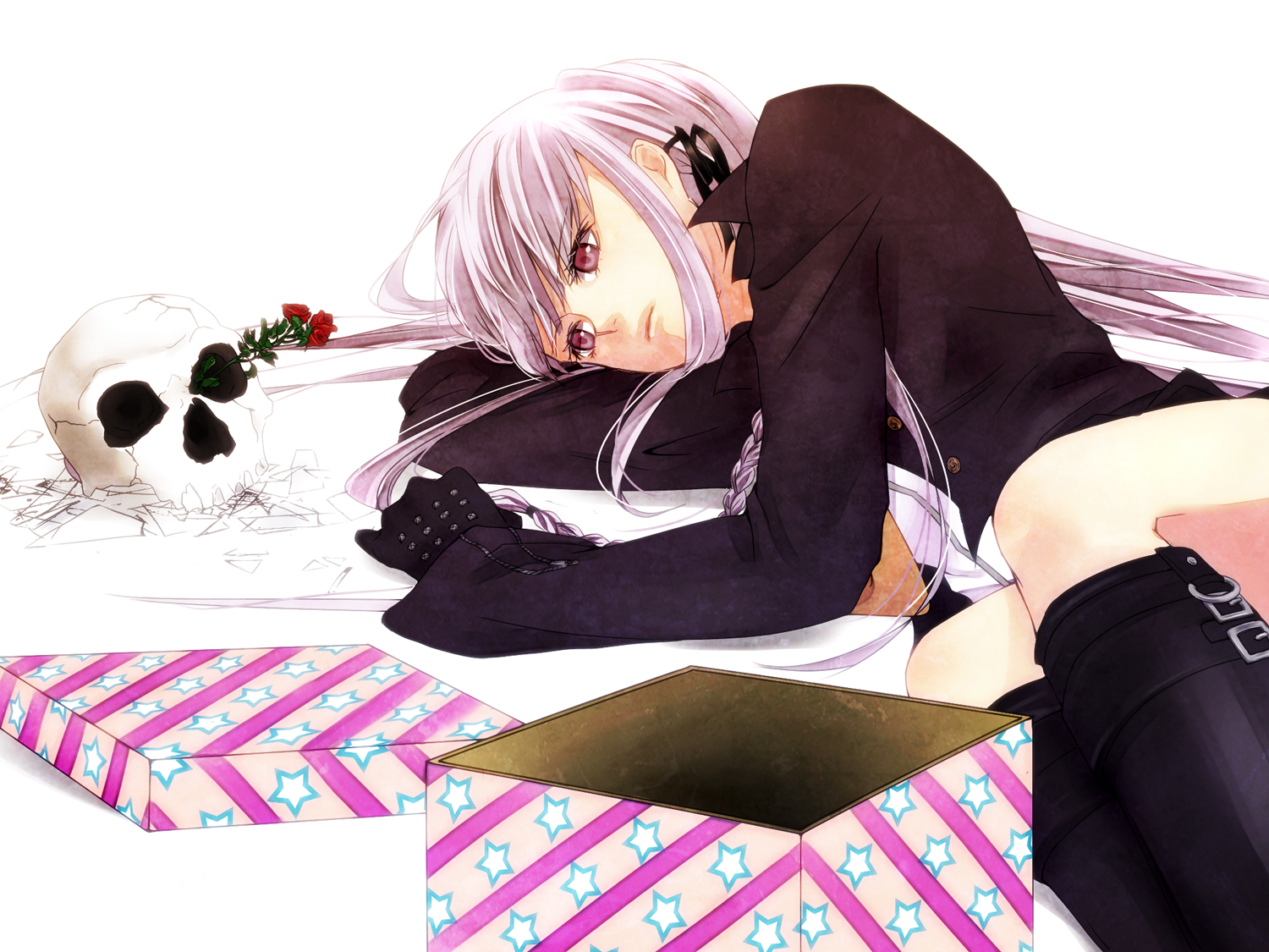 Kyōko Kirigiri with a skull and a gift box HD Wallpaper