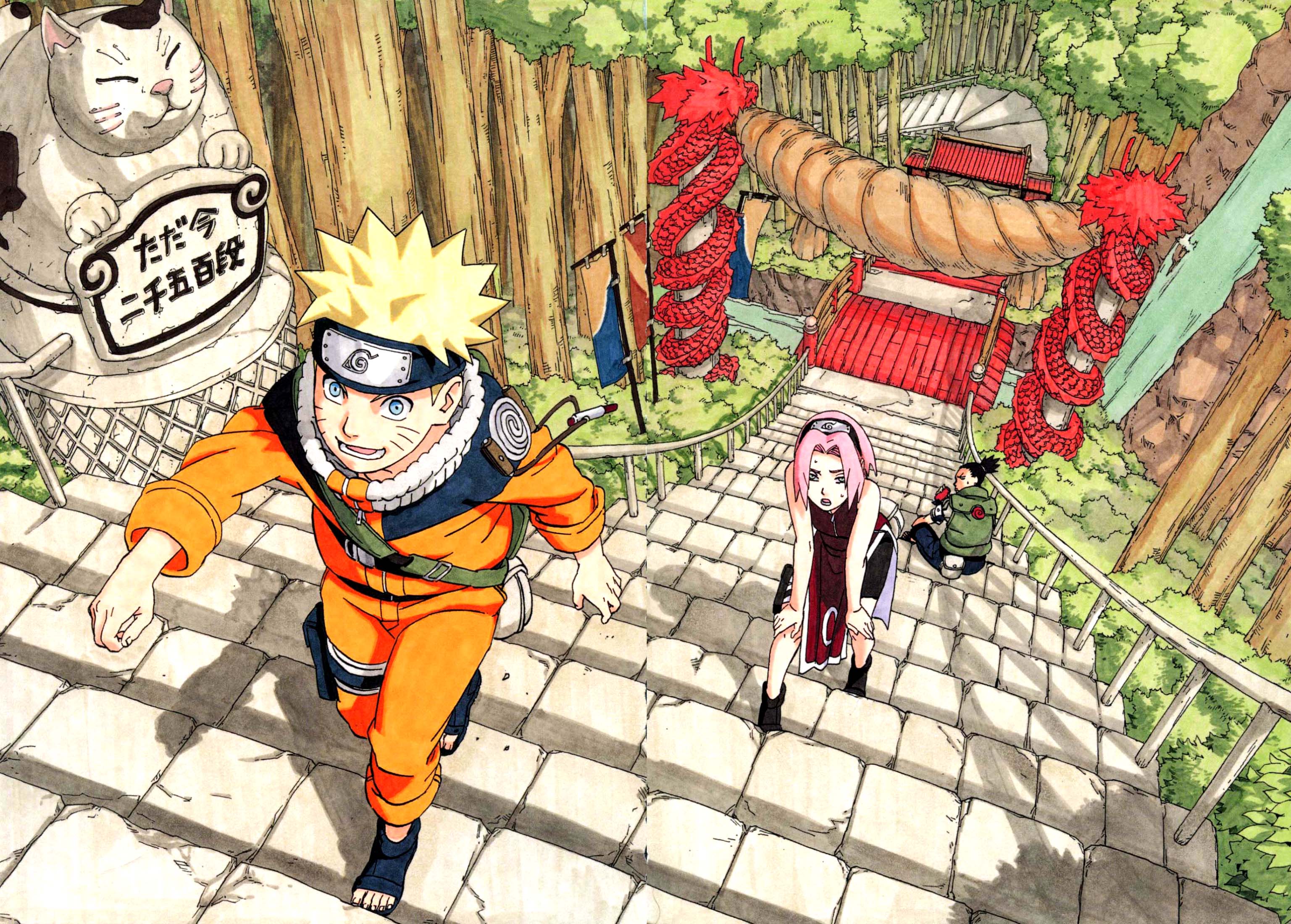 Naruto, Sakura, and Shikamaru climbing stairs HD Wallpaper