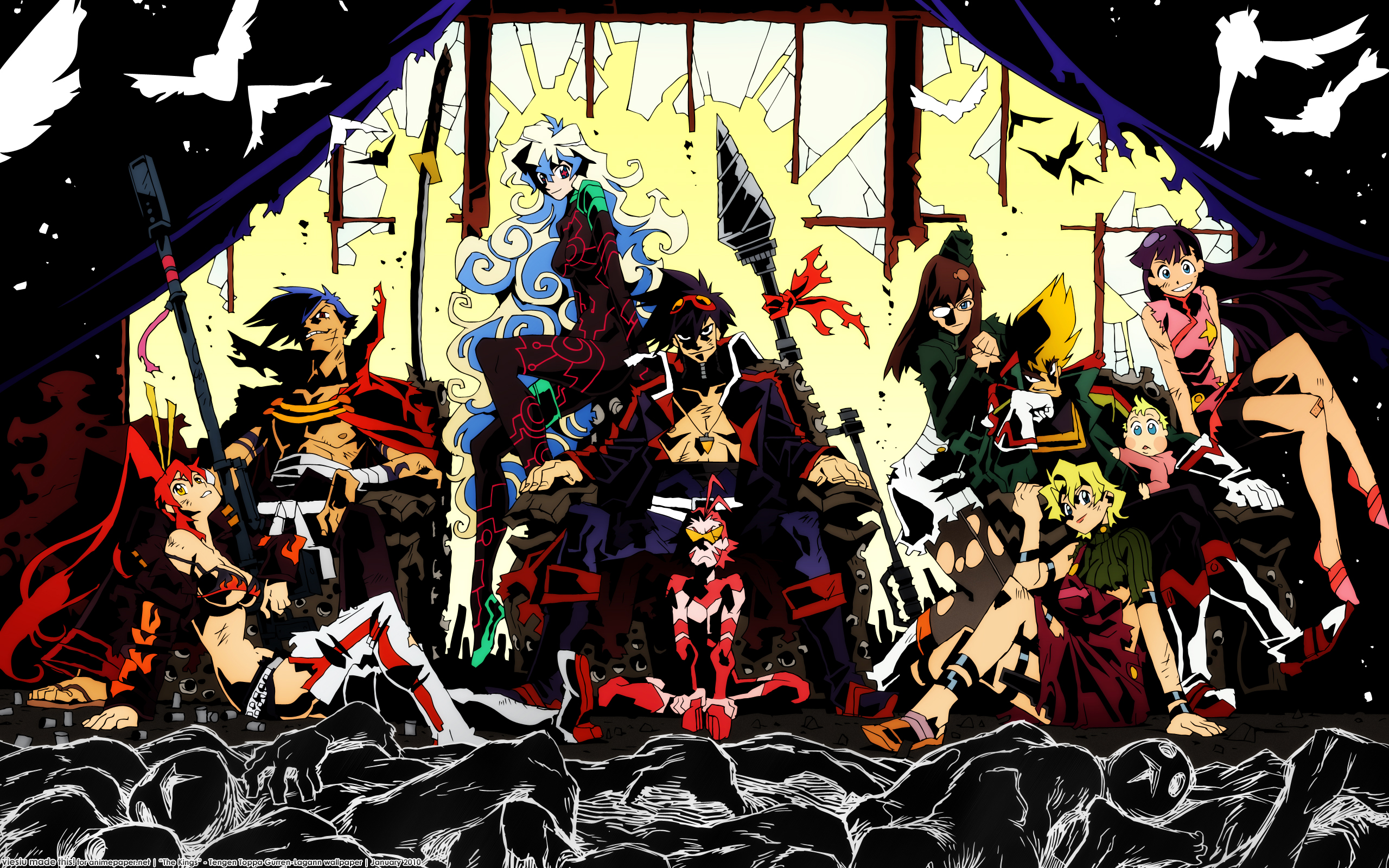 Tengen Toppa Gurren Lagann characters on a throne HD Wallpaper