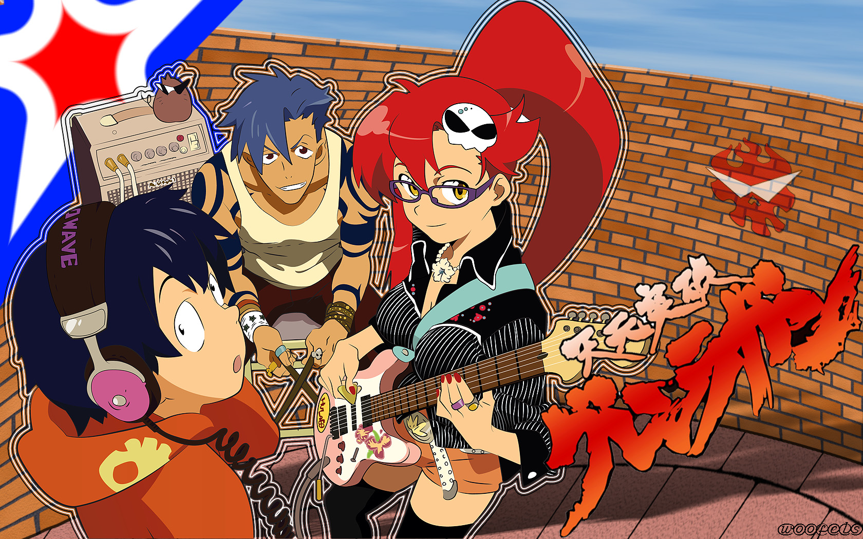 Simon and Yoko from Tengen Toppa Gurren Lagann with a band HD Wallpaper