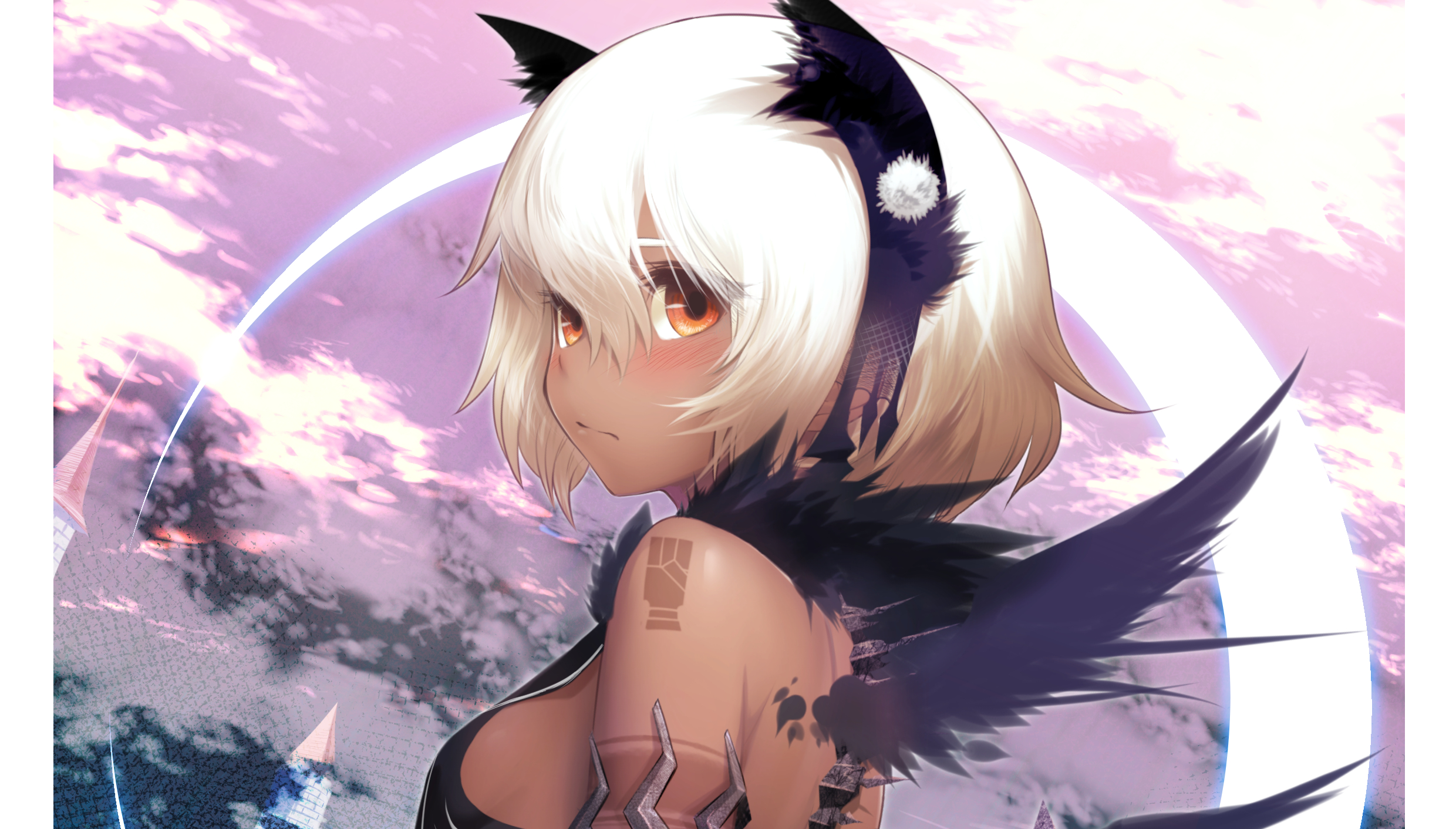 Girl with white hair and black wings HD Wallpaper