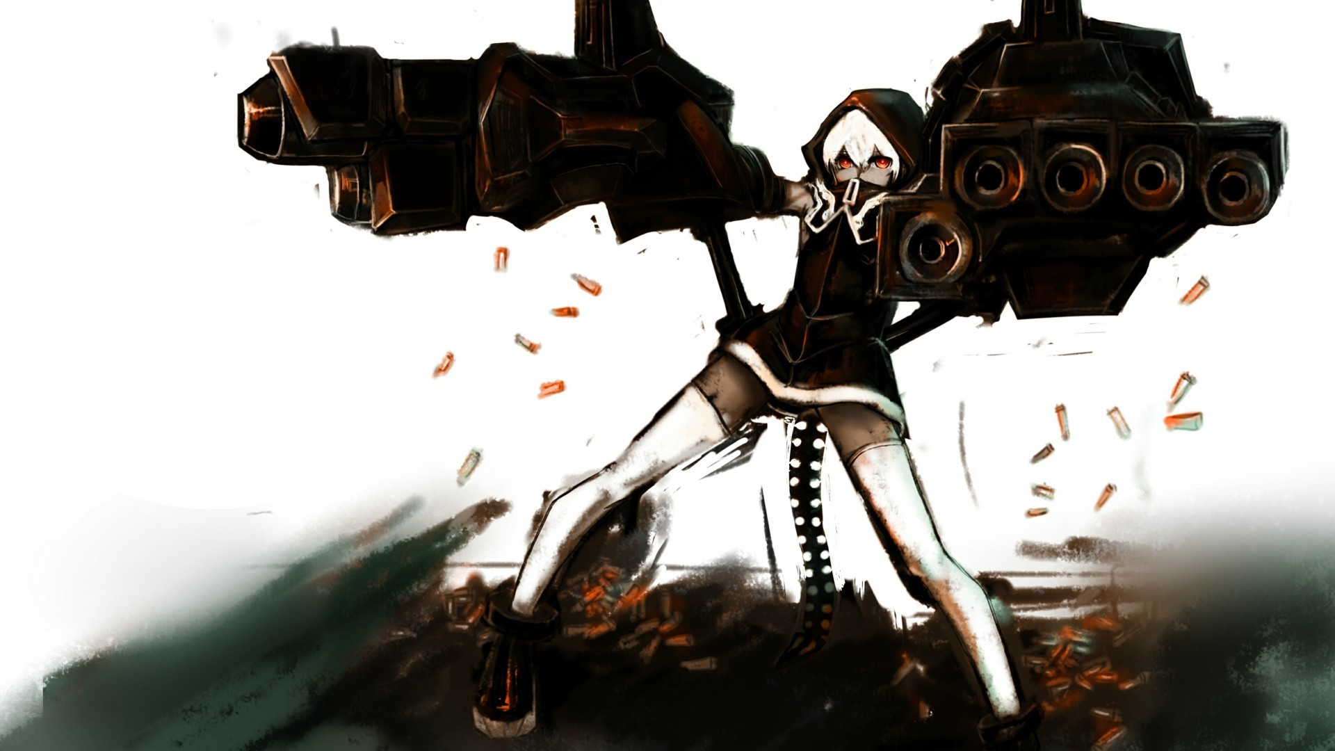 Girl with large weapon firing bullets HD Wallpaper
