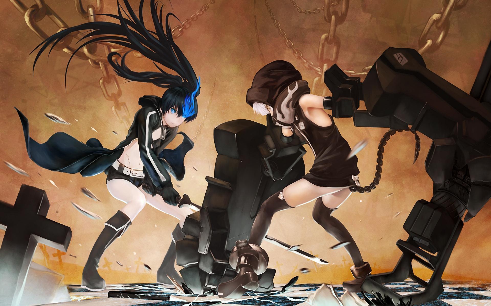 Black Rock Shooter and Strength fighting HD Wallpaper