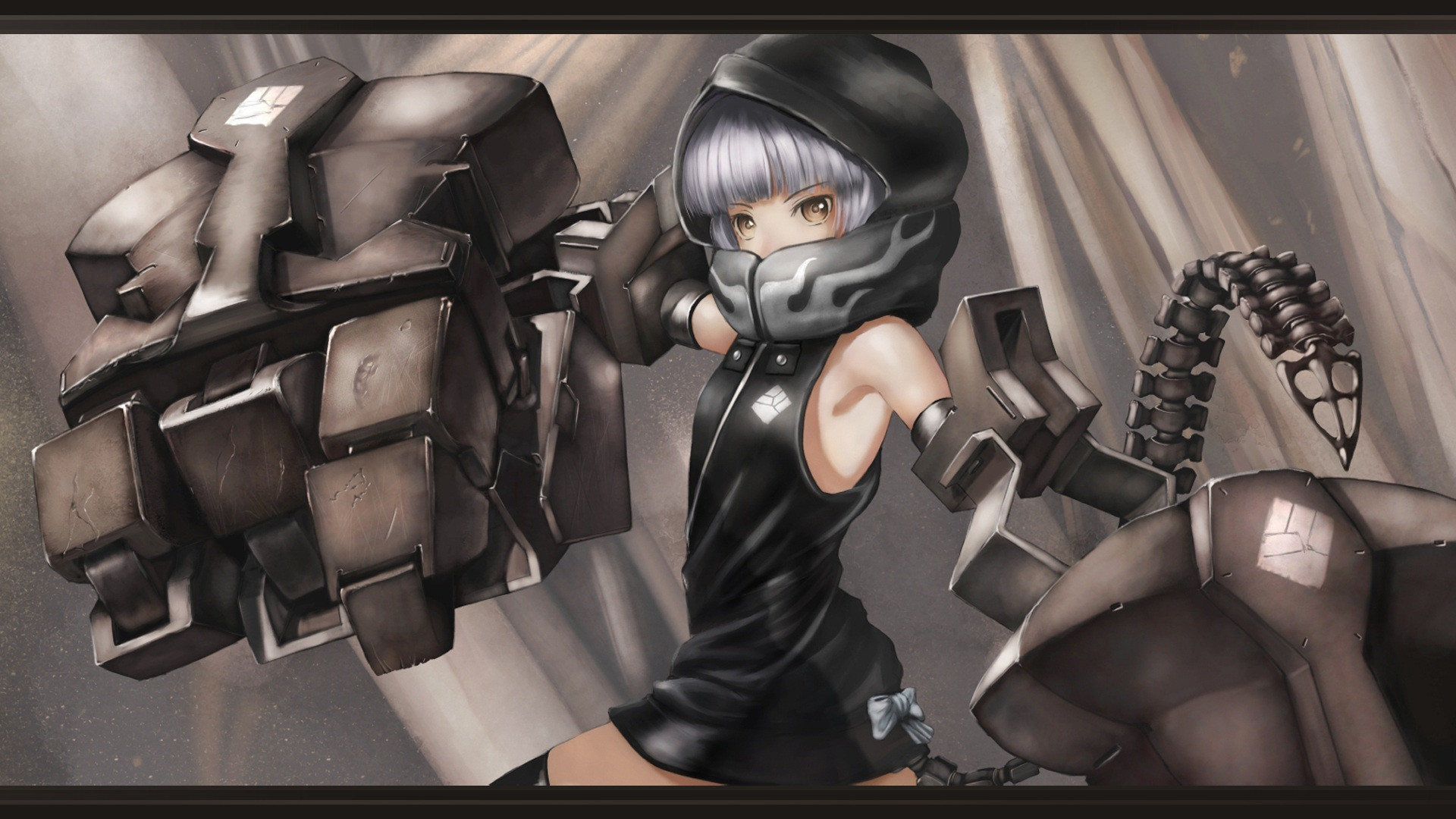 Girl with large mechanical fists HD Wallpaper