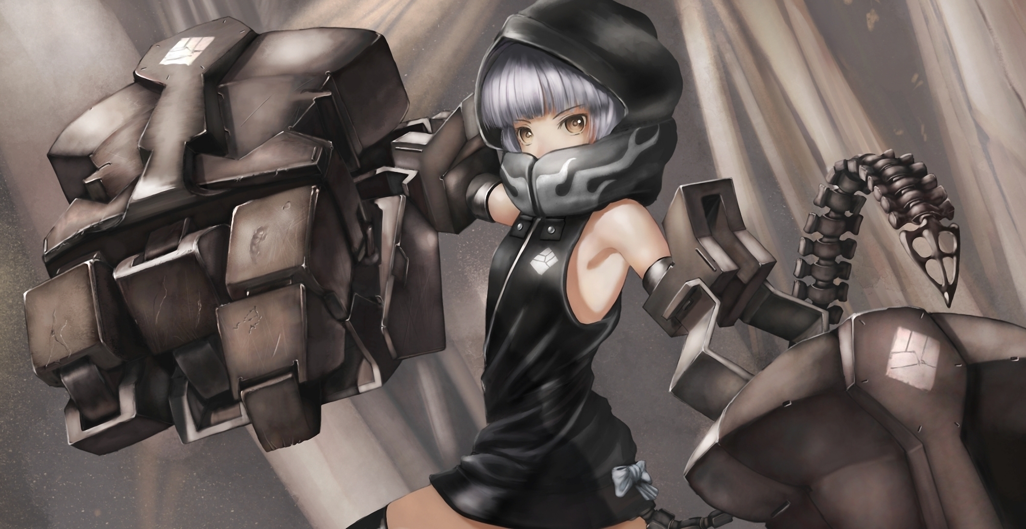 Girl with giant mechanical fists HD Wallpaper