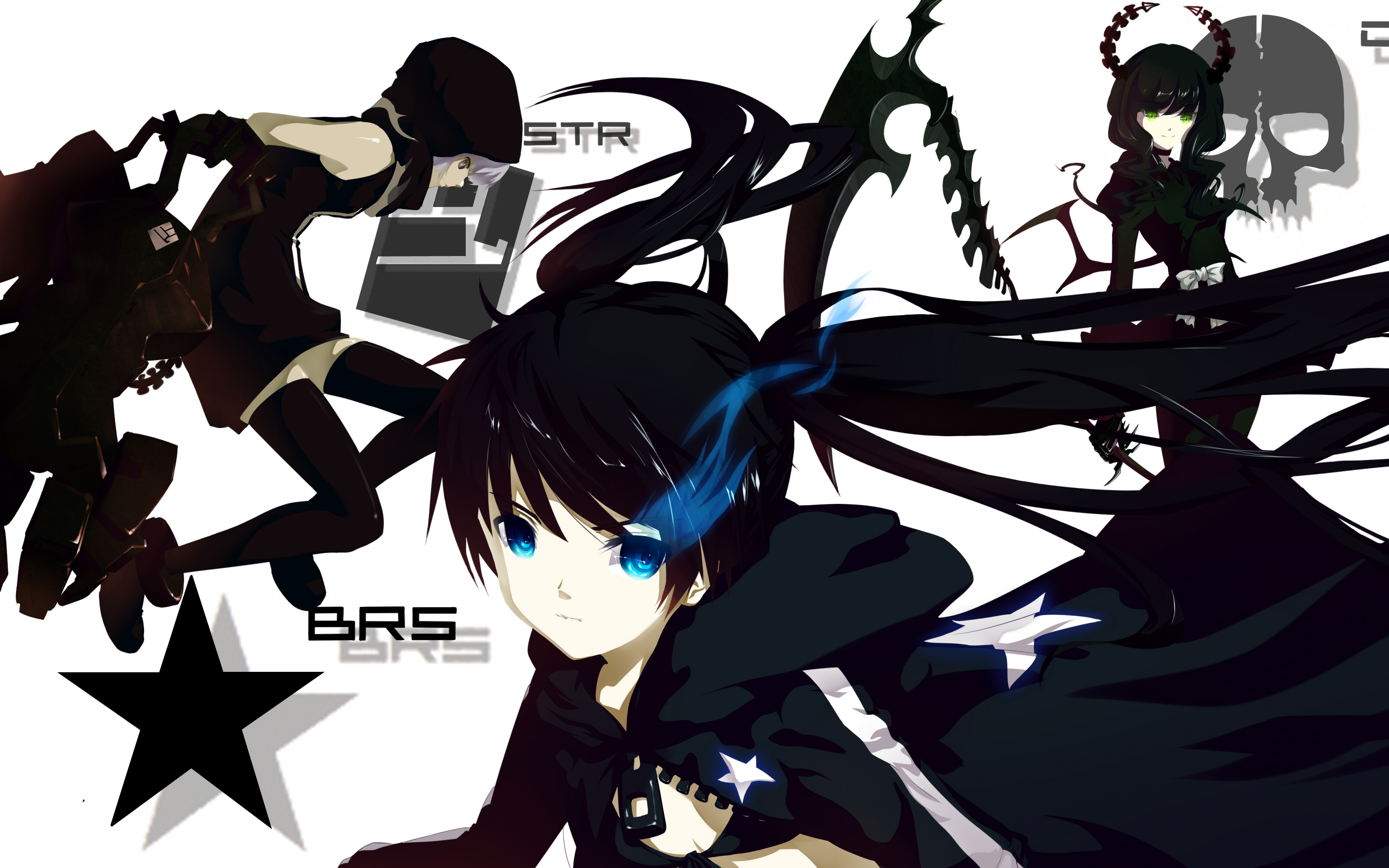Black Rock Shooter characters with scythes and stars HD Wallpaper