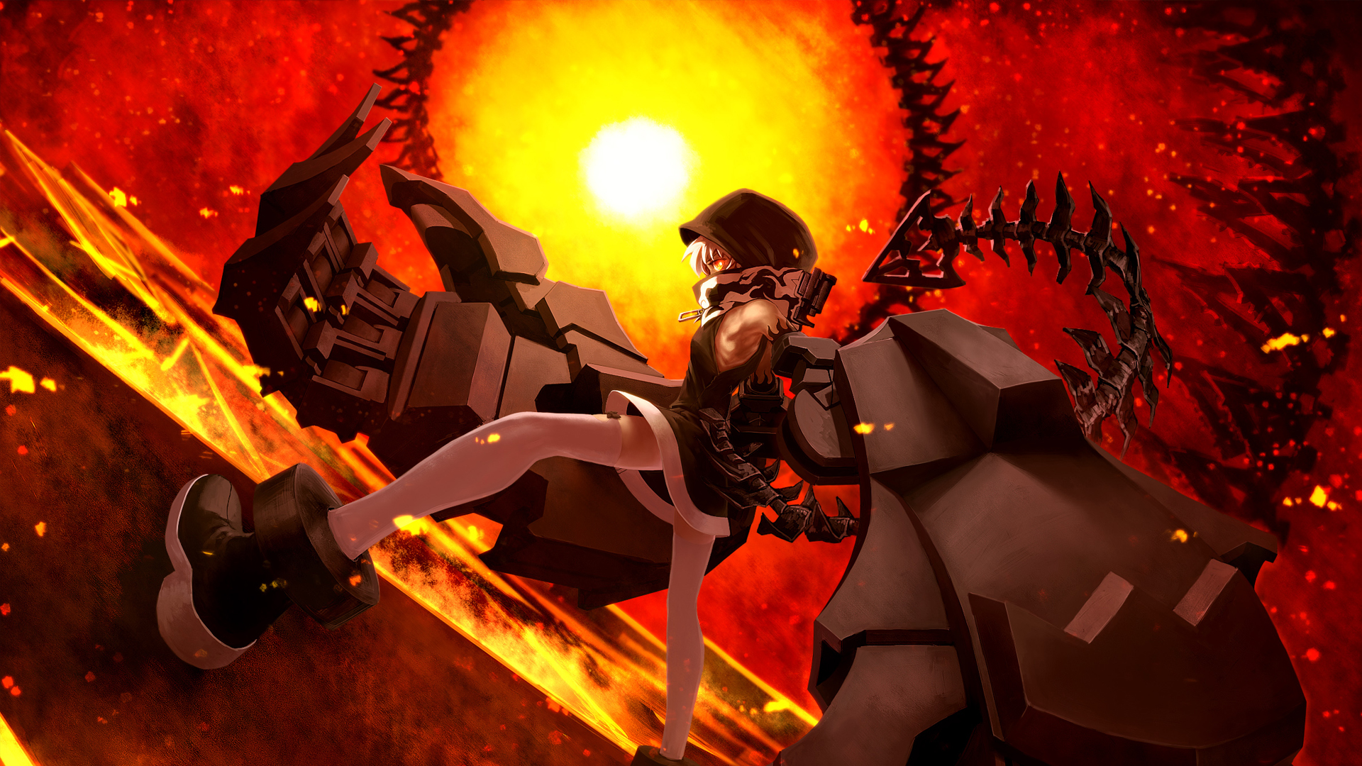 Black Rock Shooter with giant mechanical arm HD Wallpaper
