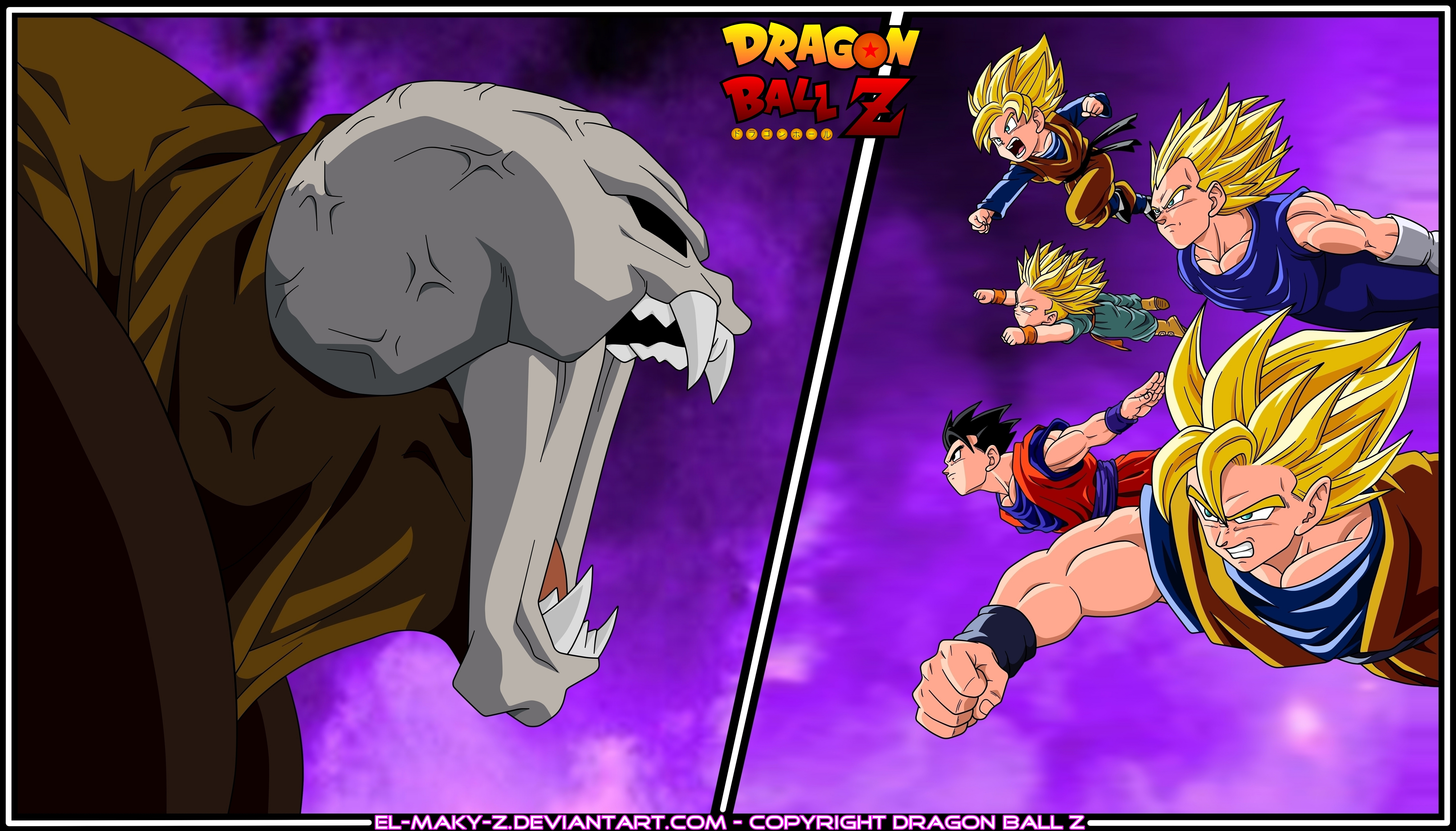Dragon Ball Z characters fighting a monster HD Wallpaper
