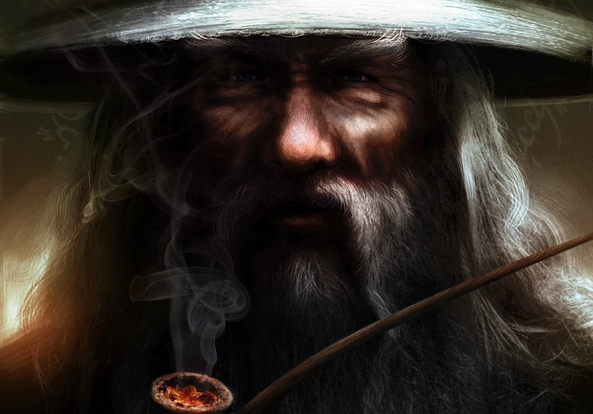 Gandalf from Lord of the Rings smoking a pipe HD Wallpaper