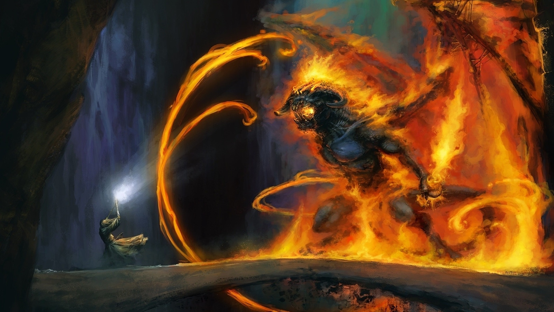 Gandalf fighting a Balrog HD Wallpaper