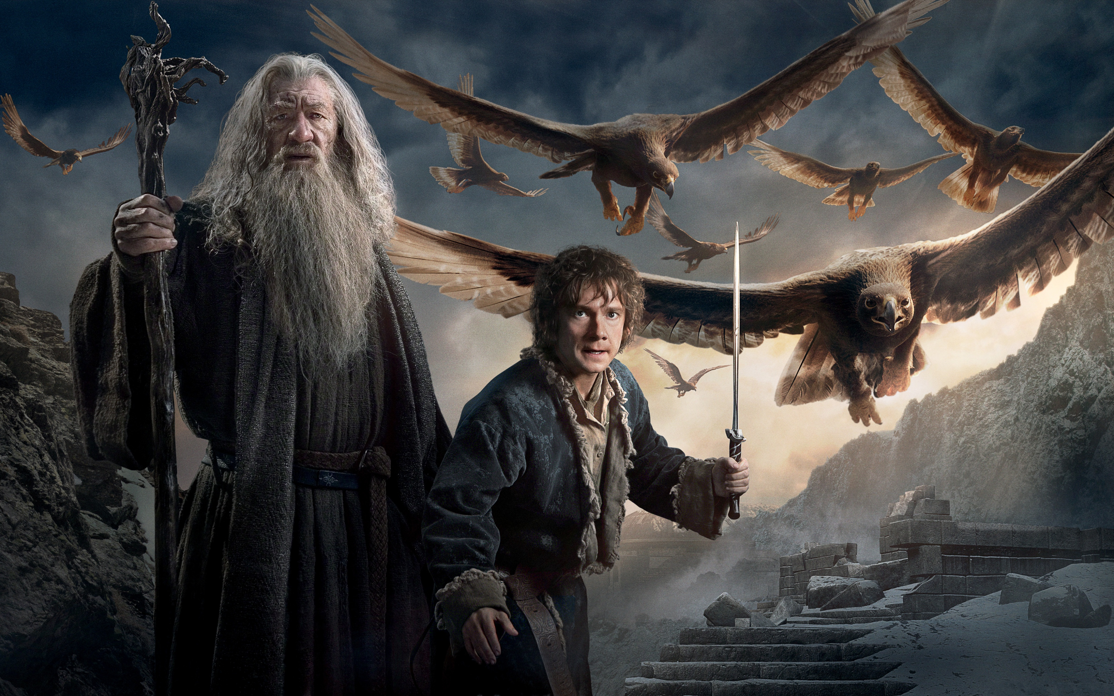 Gandalf and Bilbo from The Hobbit with Eagles HD Wallpaper