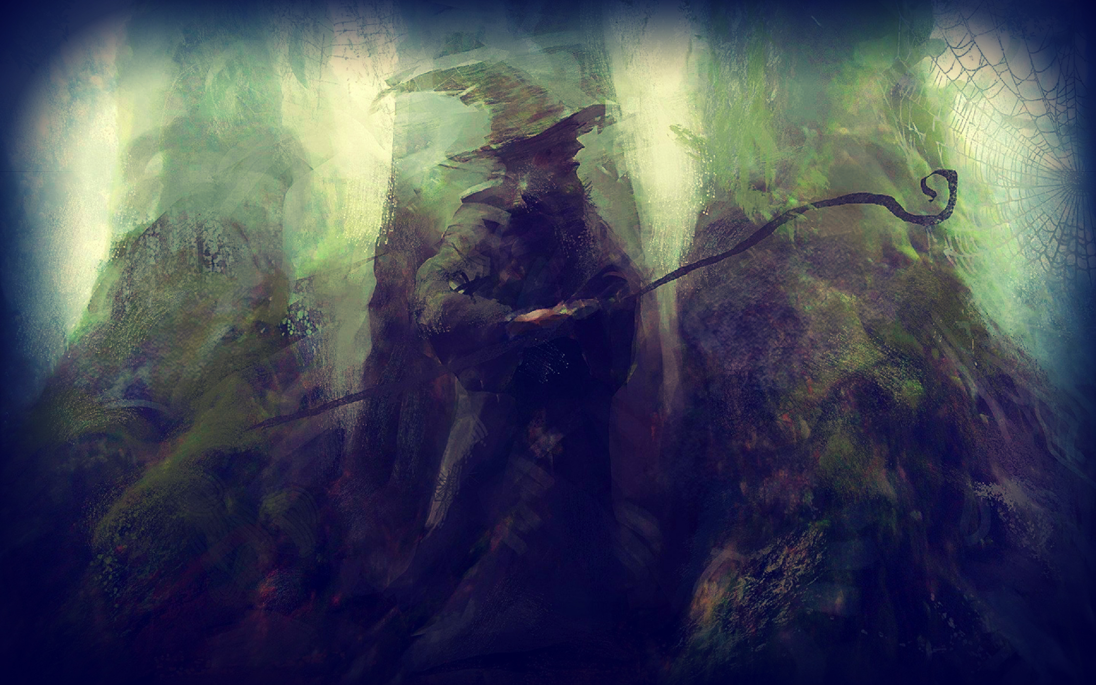 Gandalf in a dark forest HD Wallpaper