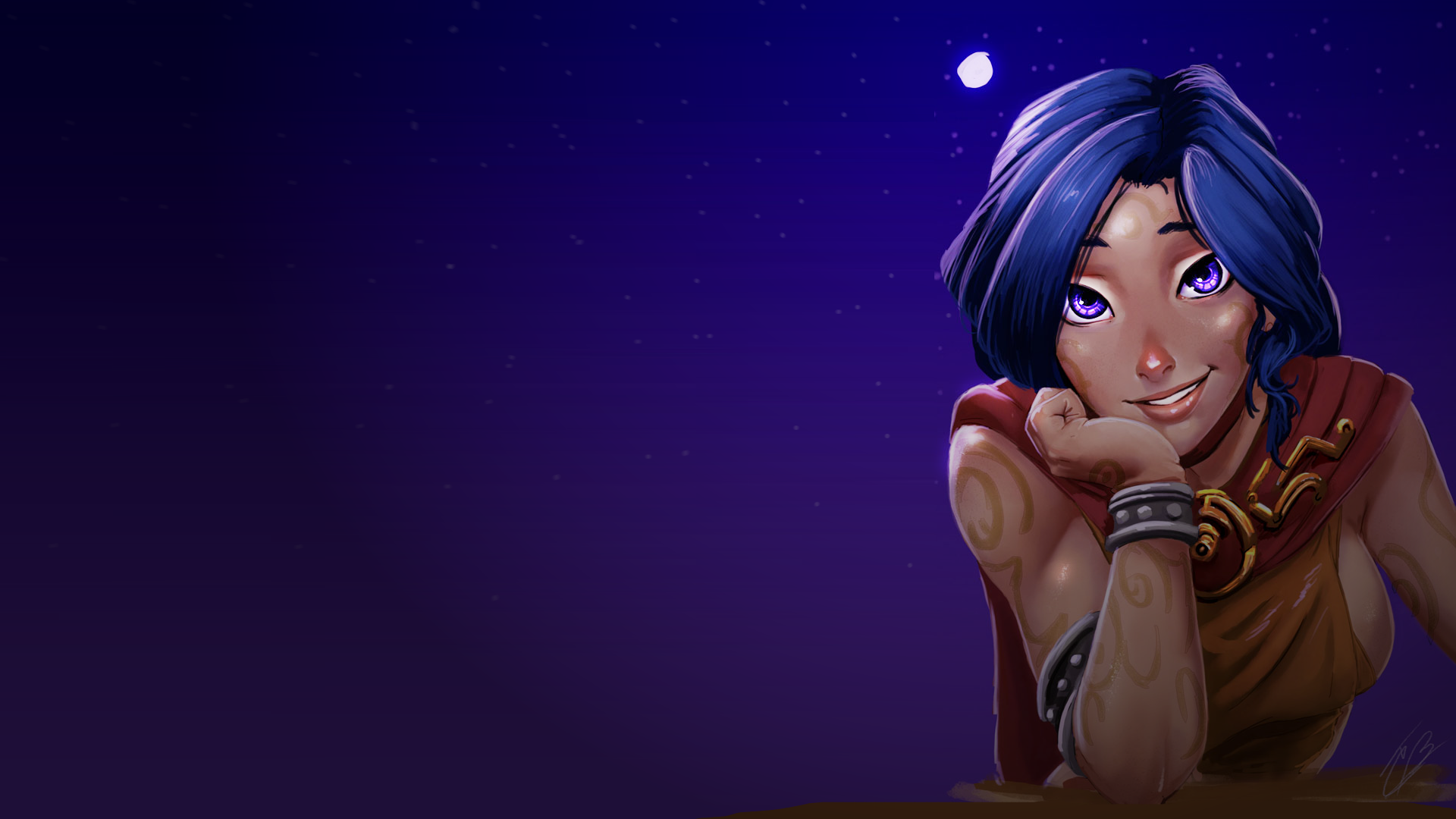 Soraka from League of Legends under the stars HD Wallpaper