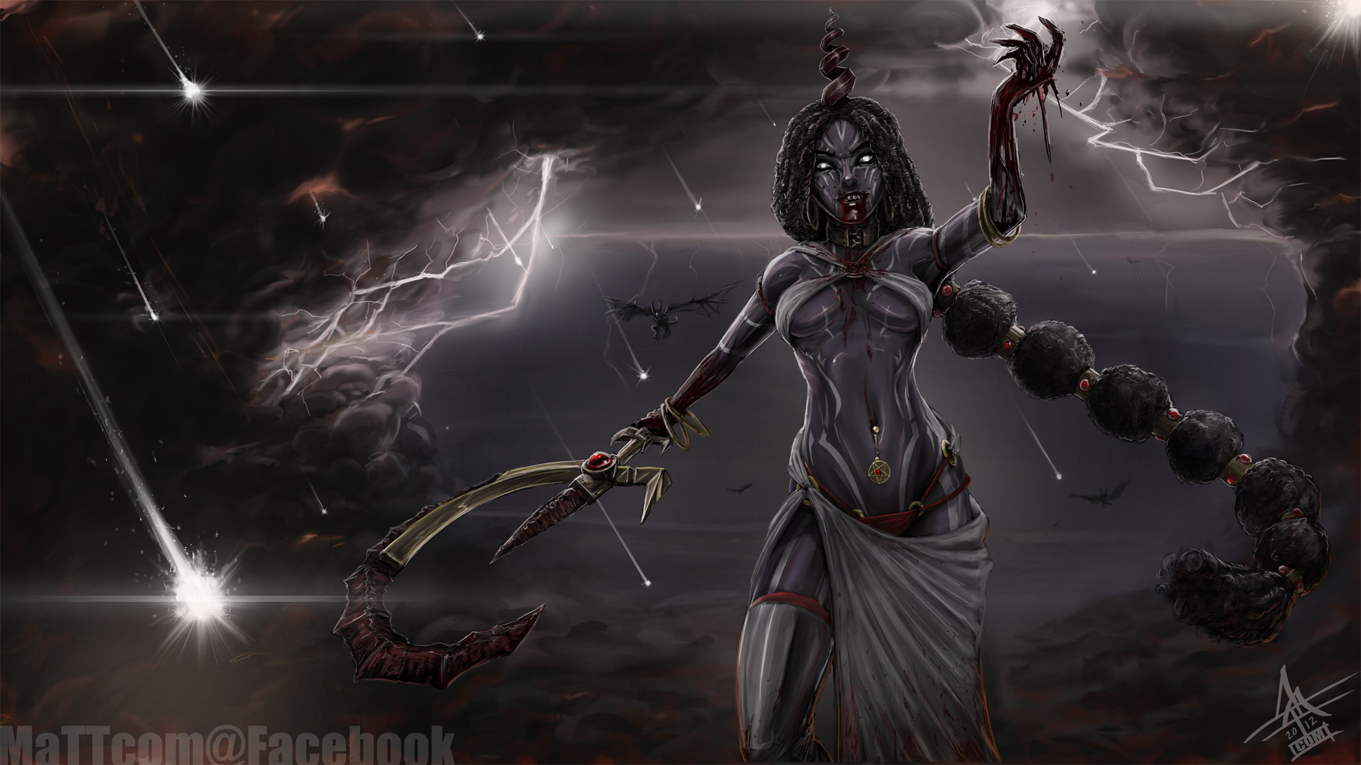 Dark Goddess with Scythe in Stormy Sky HD Wallpaper