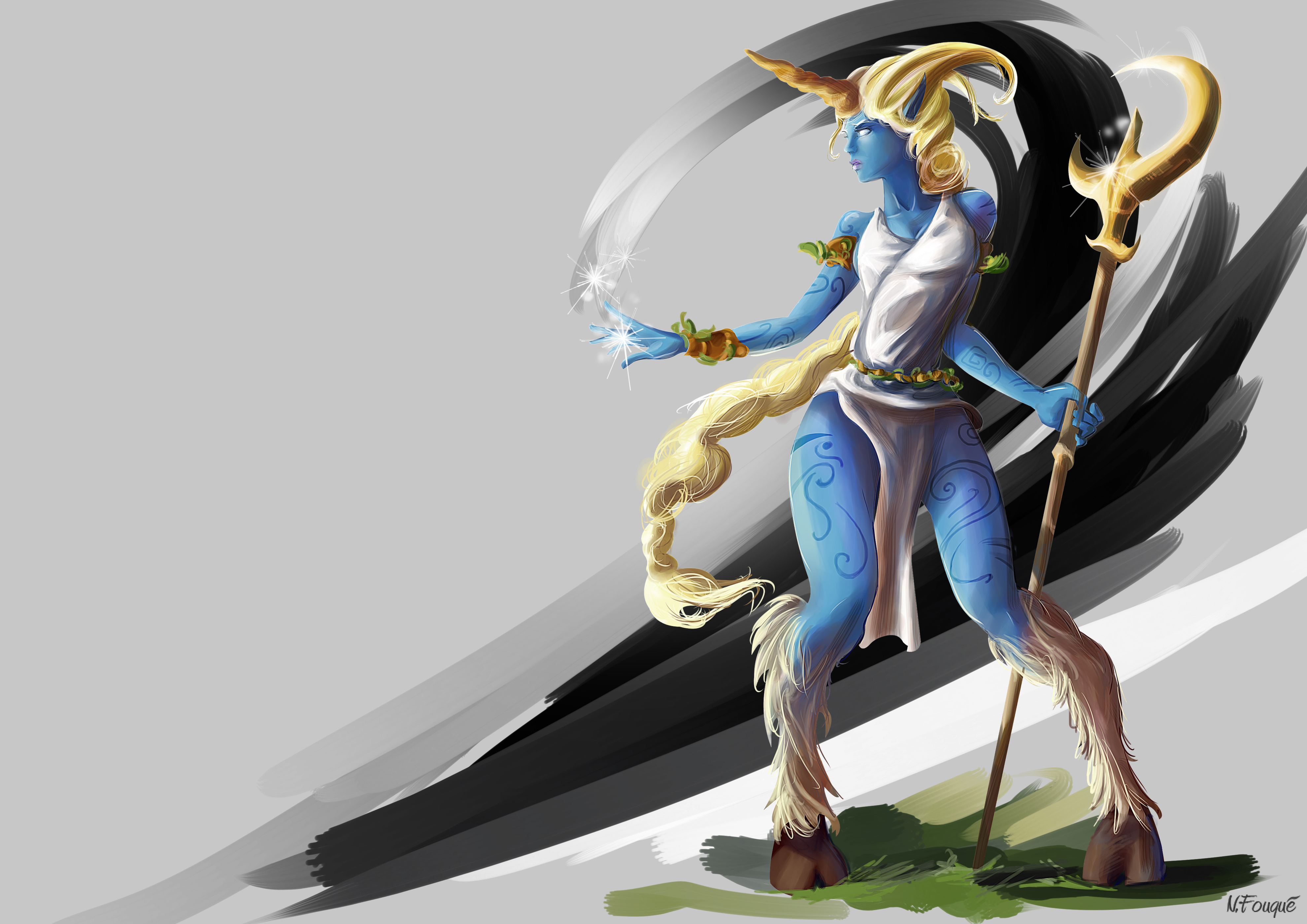 Soraka from League of Legends with a staff HD Wallpaper