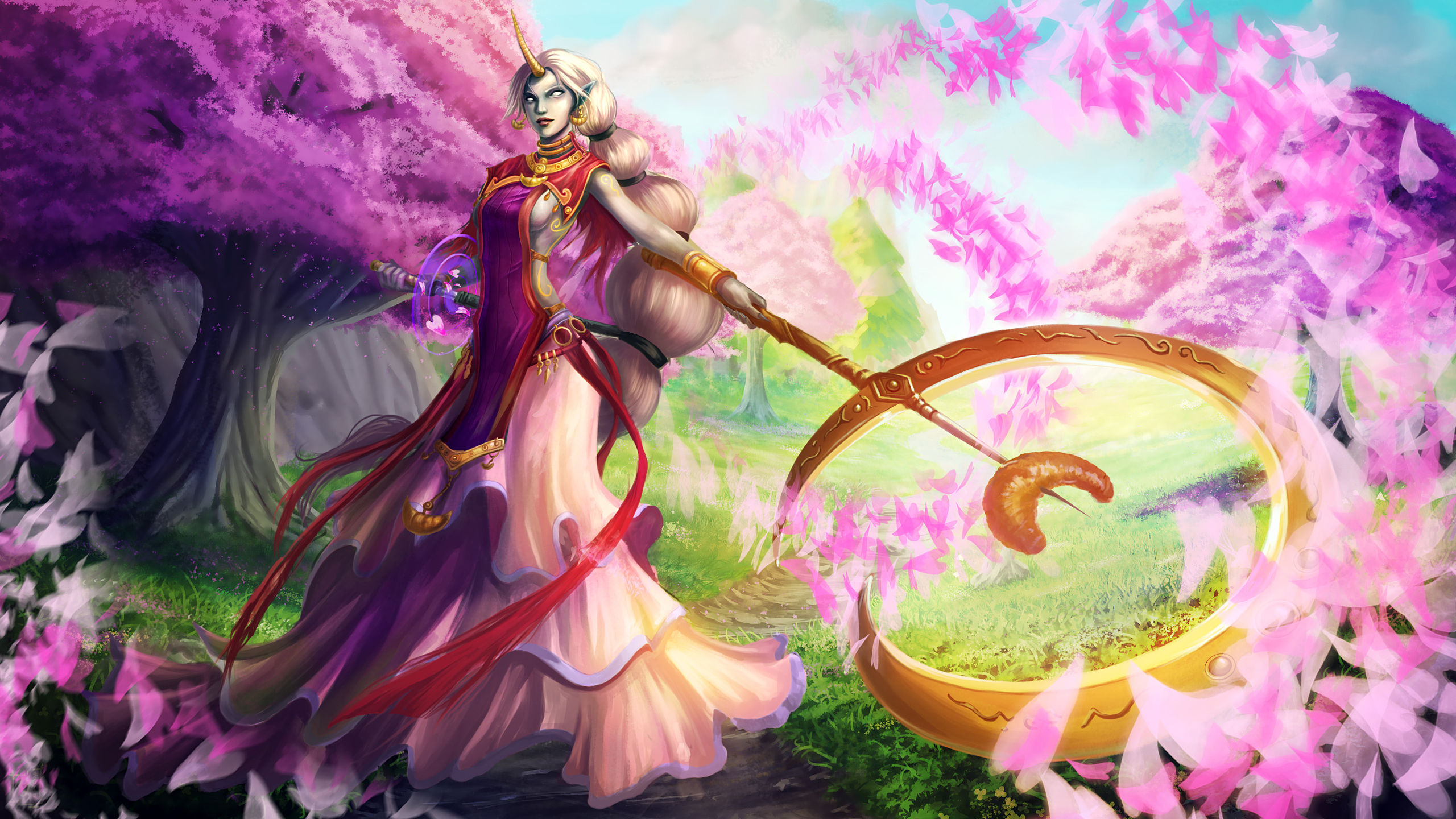 Soraka from League of Legends with a scythe HD Wallpaper