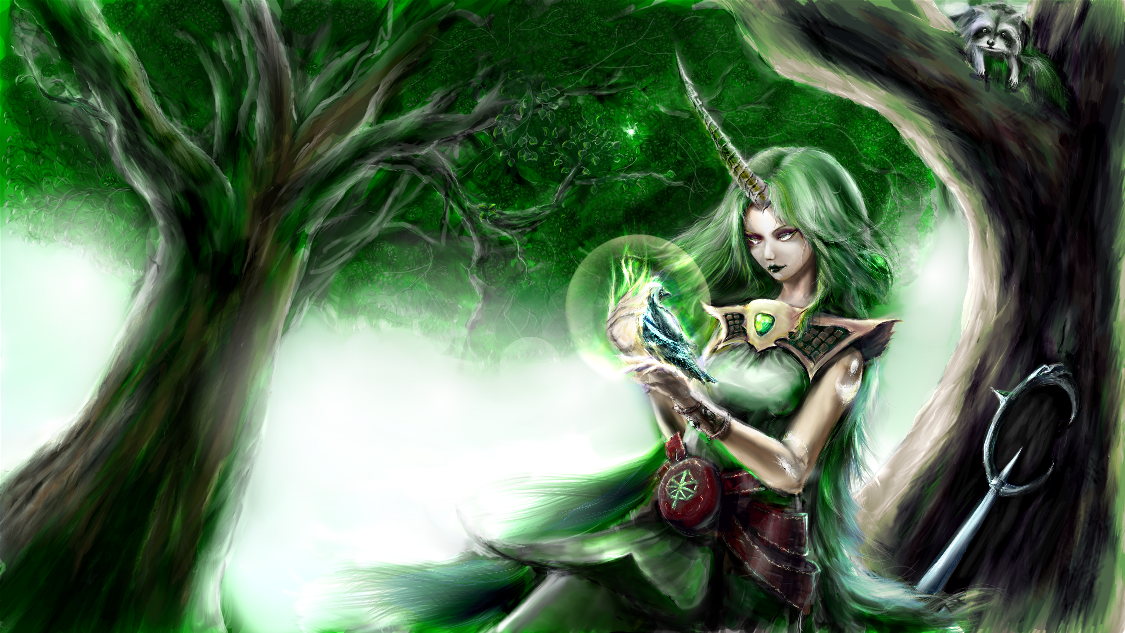 Soraka from League of Legends in a forest HD Wallpaper