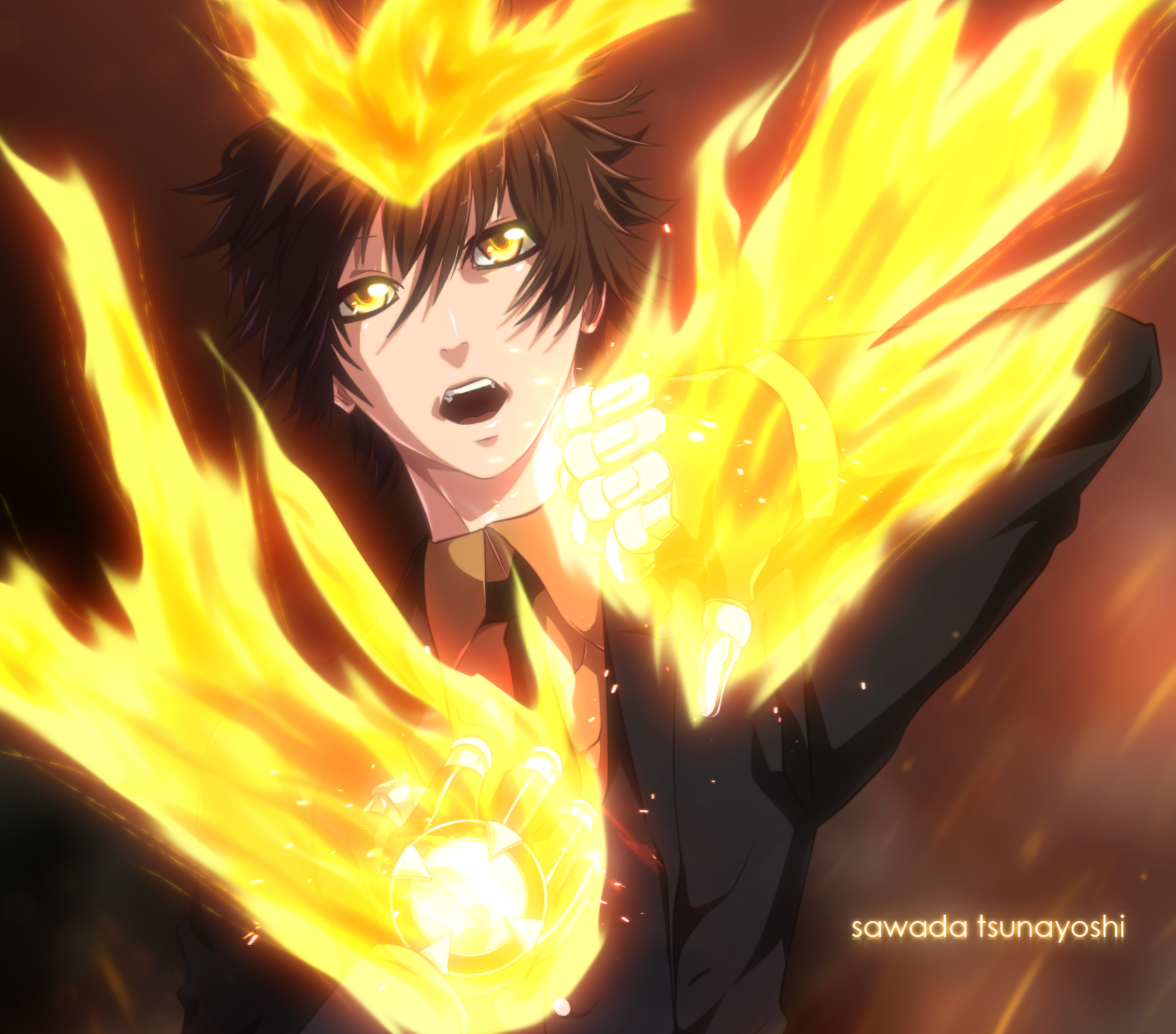 Tsunayoshi Sawada with Flames HD Wallpaper