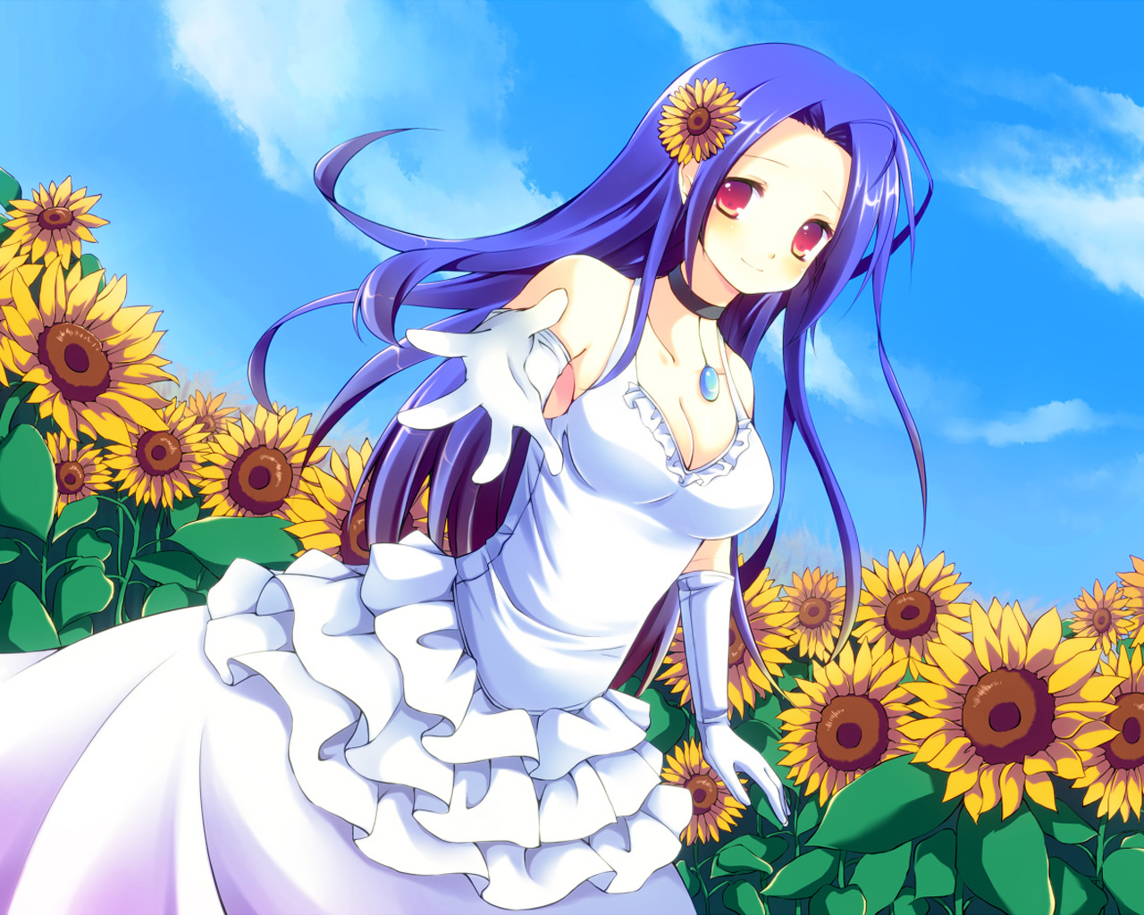 Azusa Miura in a white dress in a sunflower field HD Wallpaper