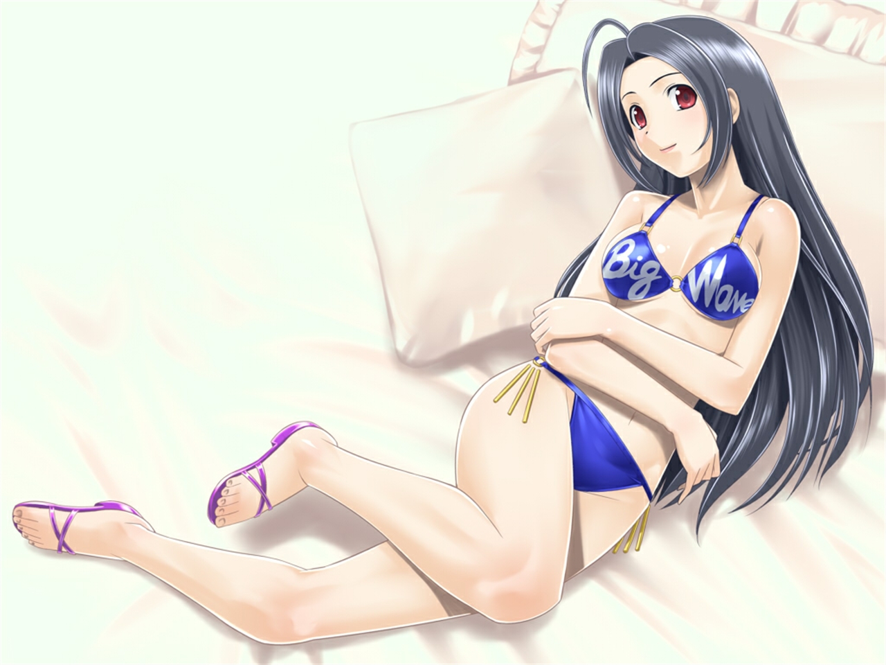 Azusa Miura in a blue bikini HD Wallpaper