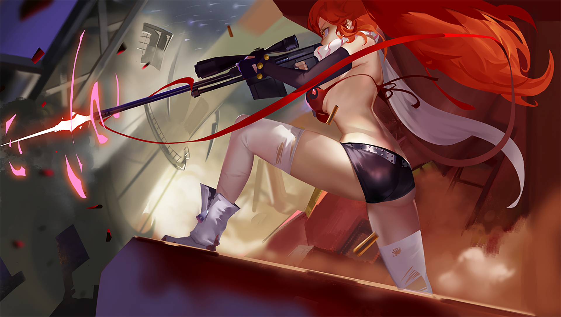 Yoko Littner aiming a sniper rifle HD Wallpaper