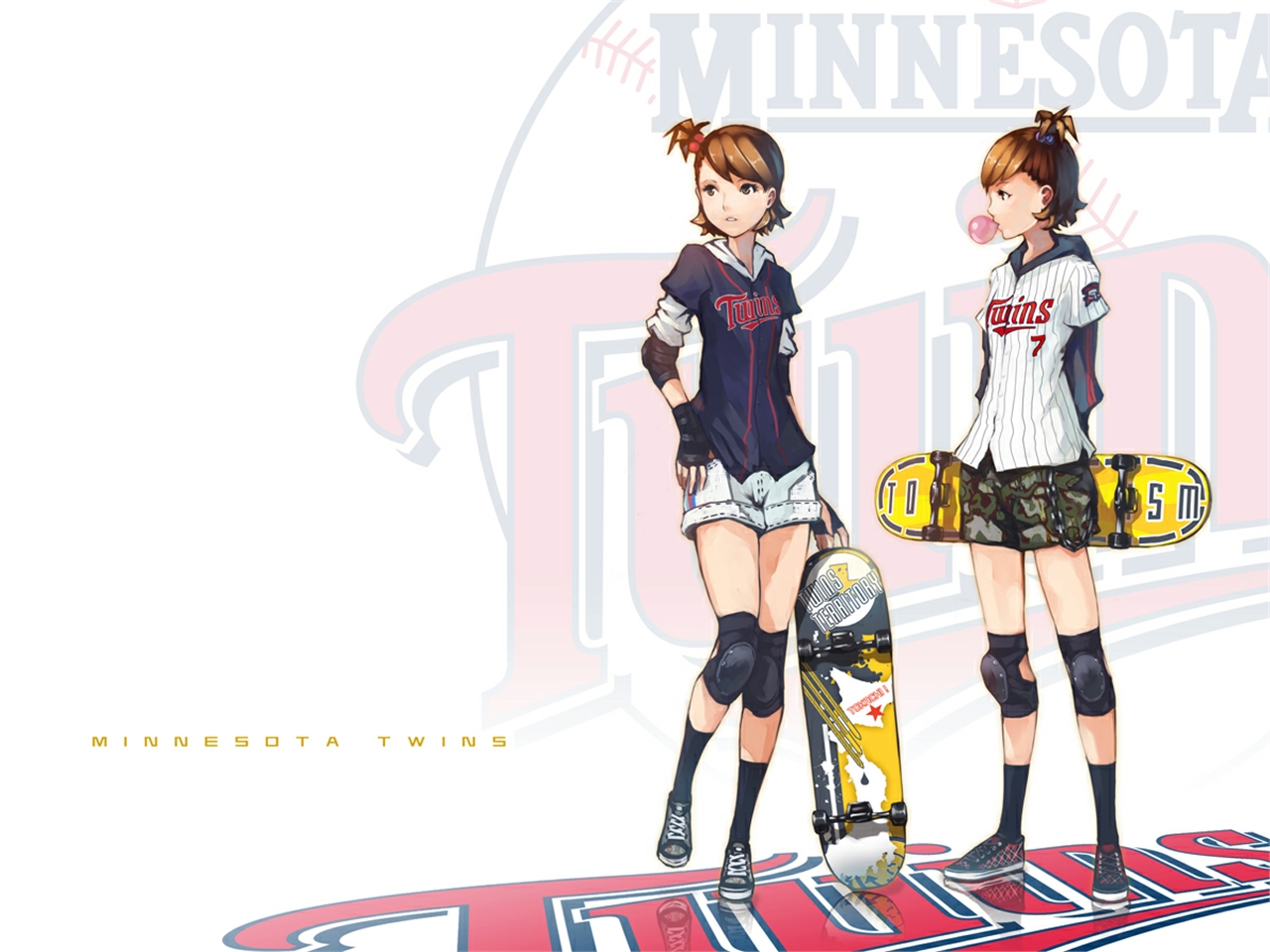 Minnesota Twins Anime Girls with Skateboards HD Wallpaper