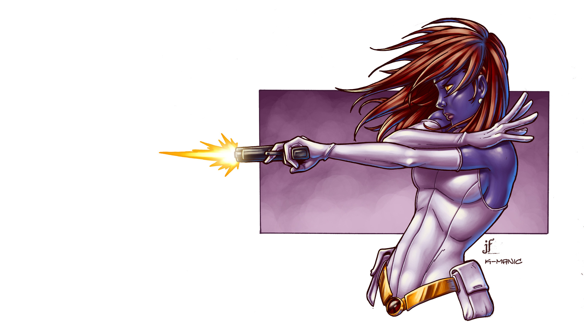 Mystique from Marvel Comics firing a gun HD Wallpaper