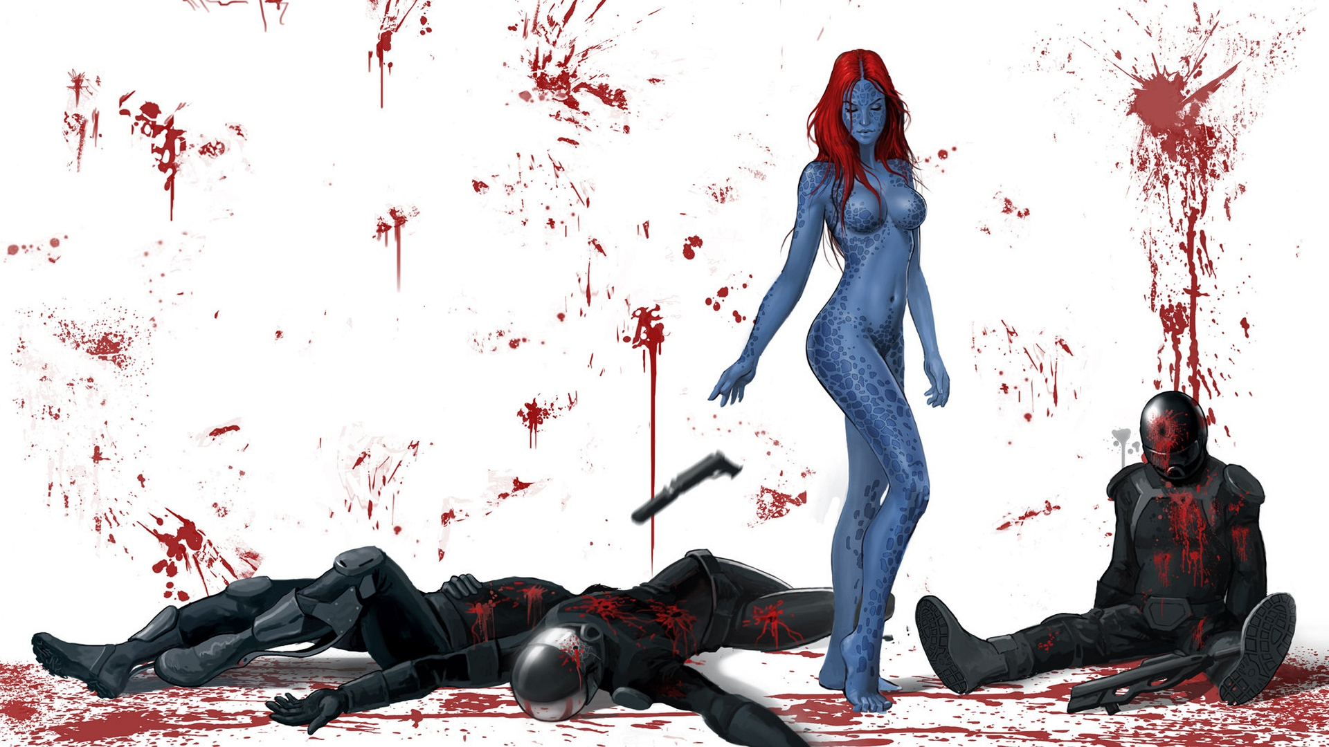 Mystique (Marvel Comics) and fallen soldiers HD Wallpaper
