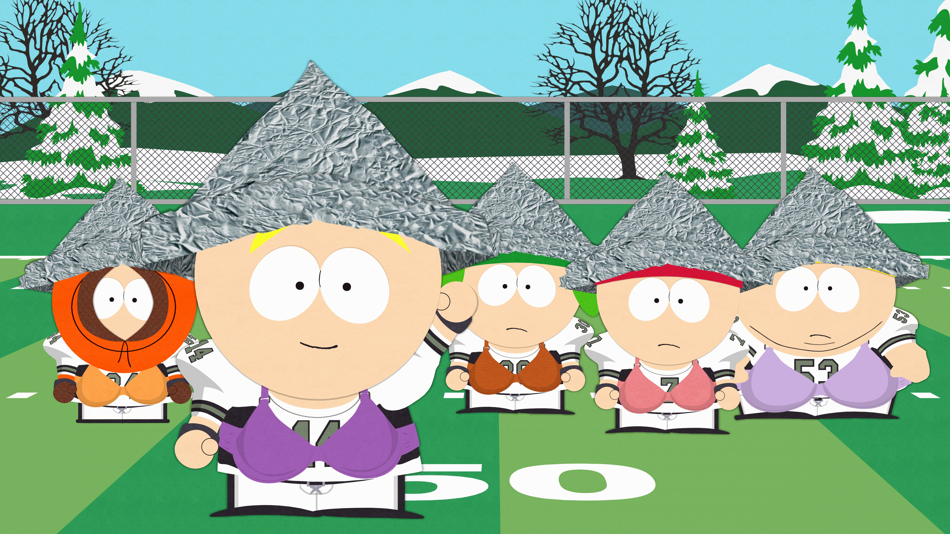 South Park characters wearing tin foil hats and bras HD Wallpaper