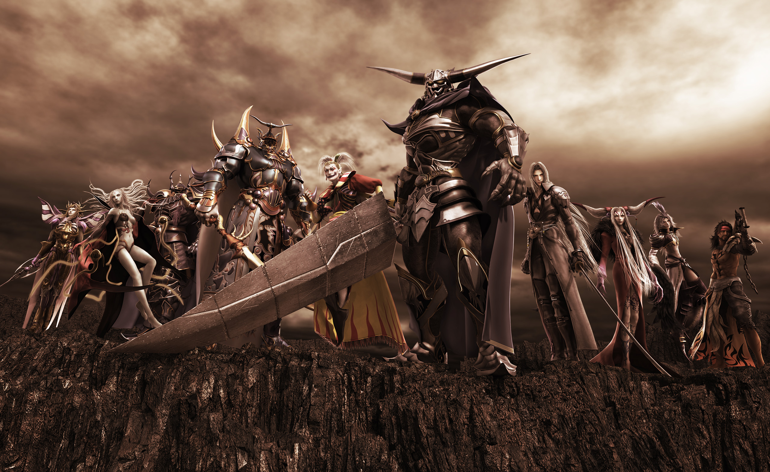 Final Fantasy villains on a rocky cliff HD Wallpaper