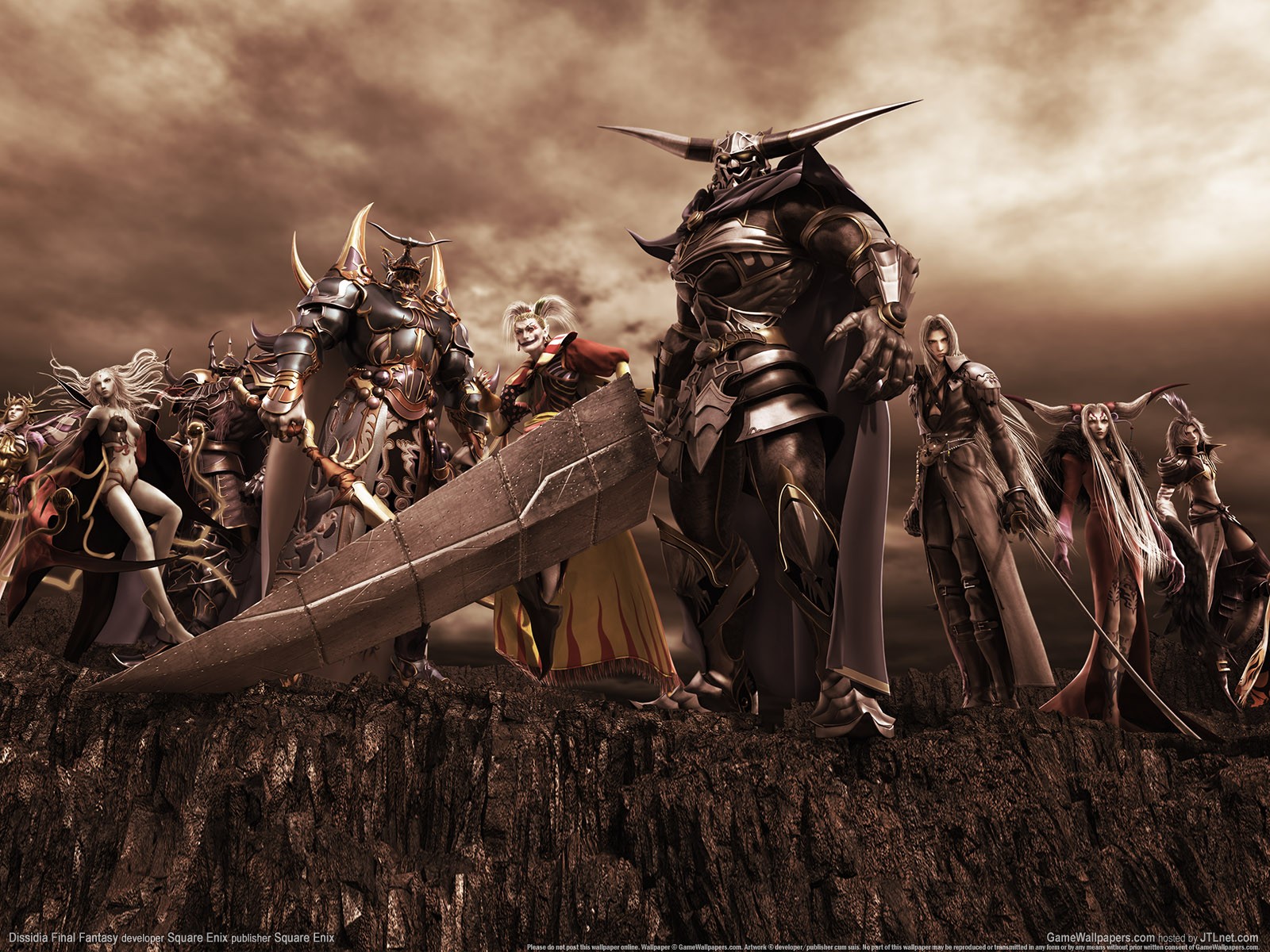 Final Fantasy characters on a rocky outcrop HD Wallpaper