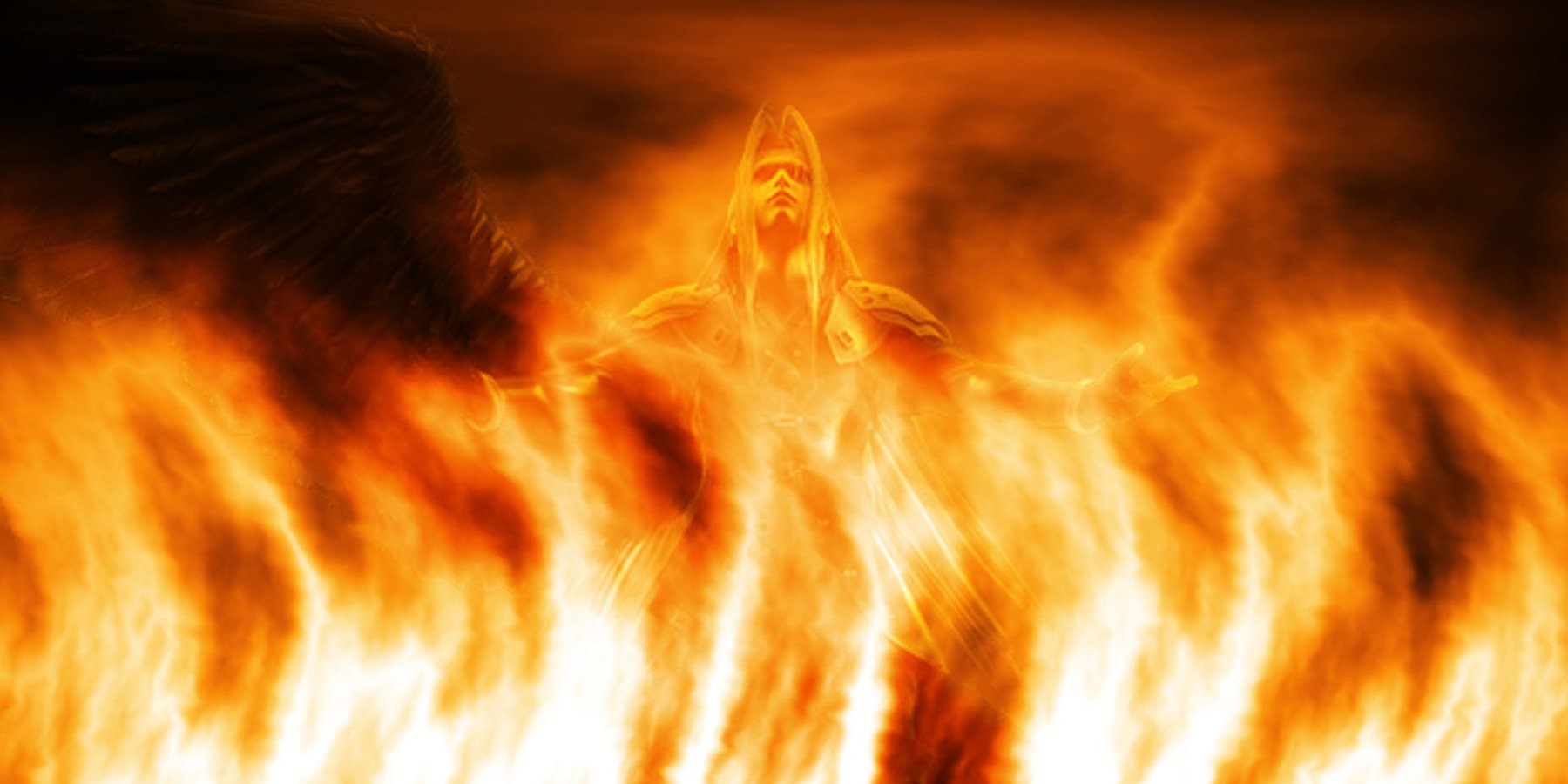 Sephiroth from Final Fantasy surrounded by flames HD Wallpaper