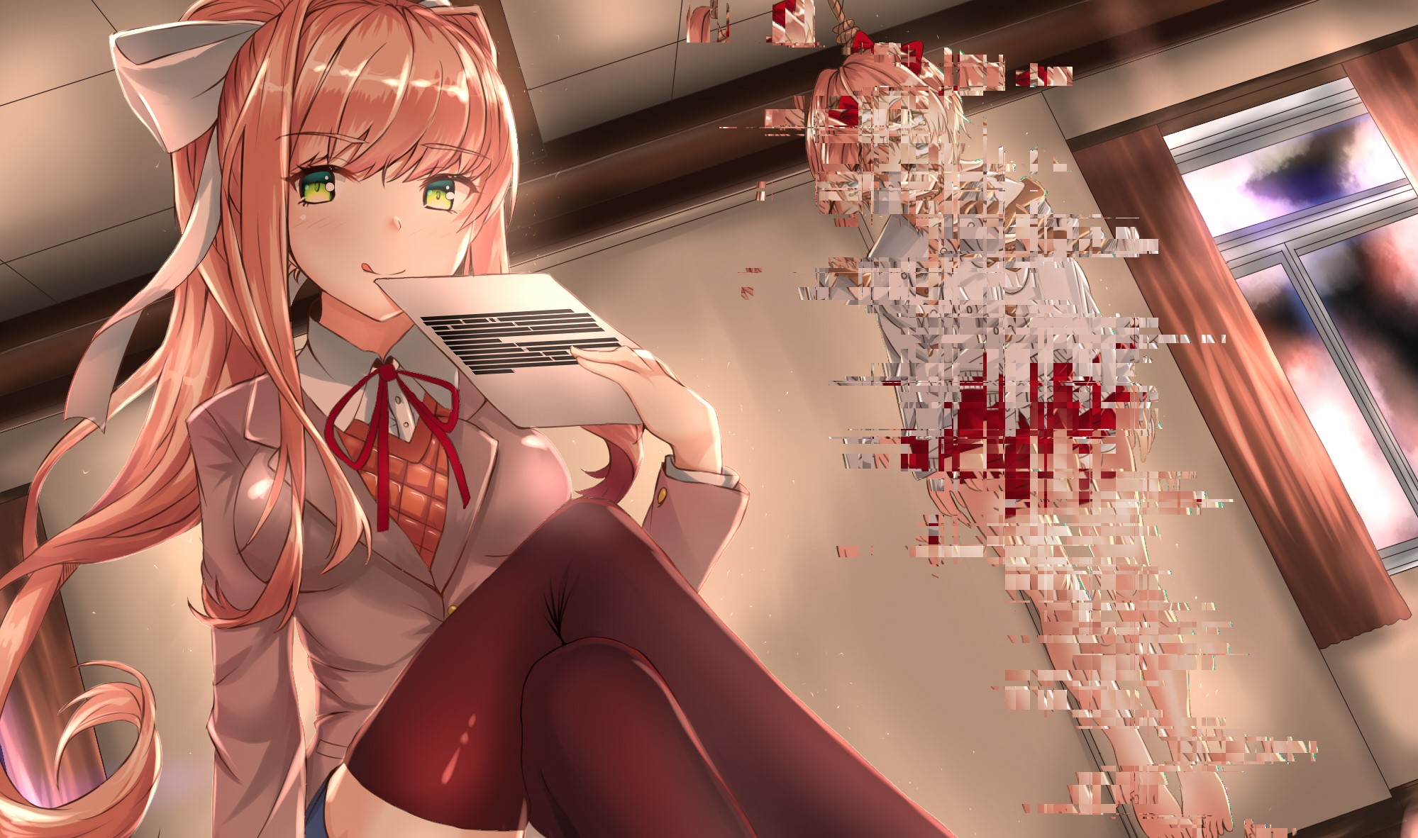 Monika from Doki Doki Literature Club! glitching HD Wallpaper