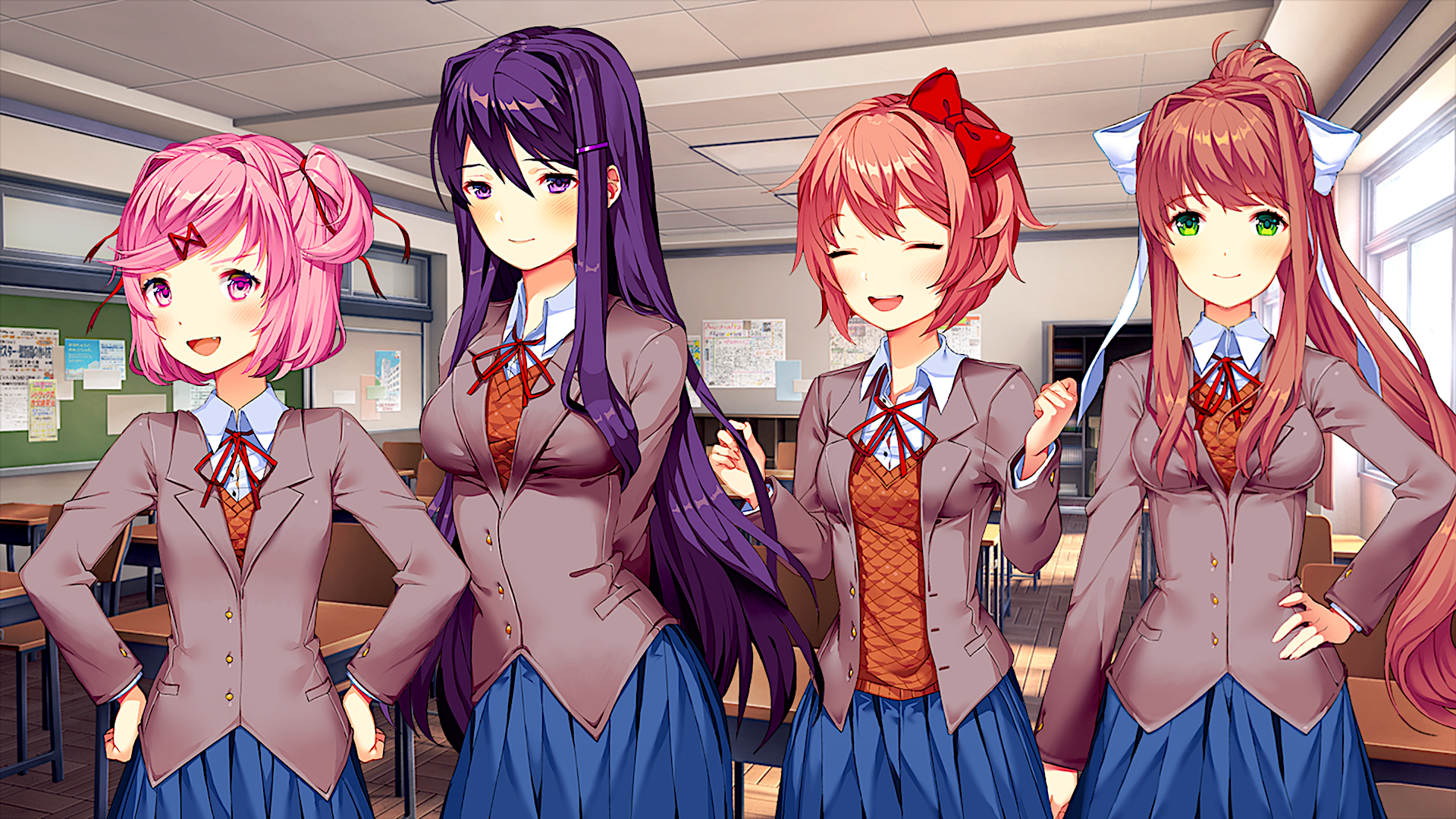 Natsuki, Yuri, Sayori, and Monika from Doki Doki Literature Club! HD Wallpaper