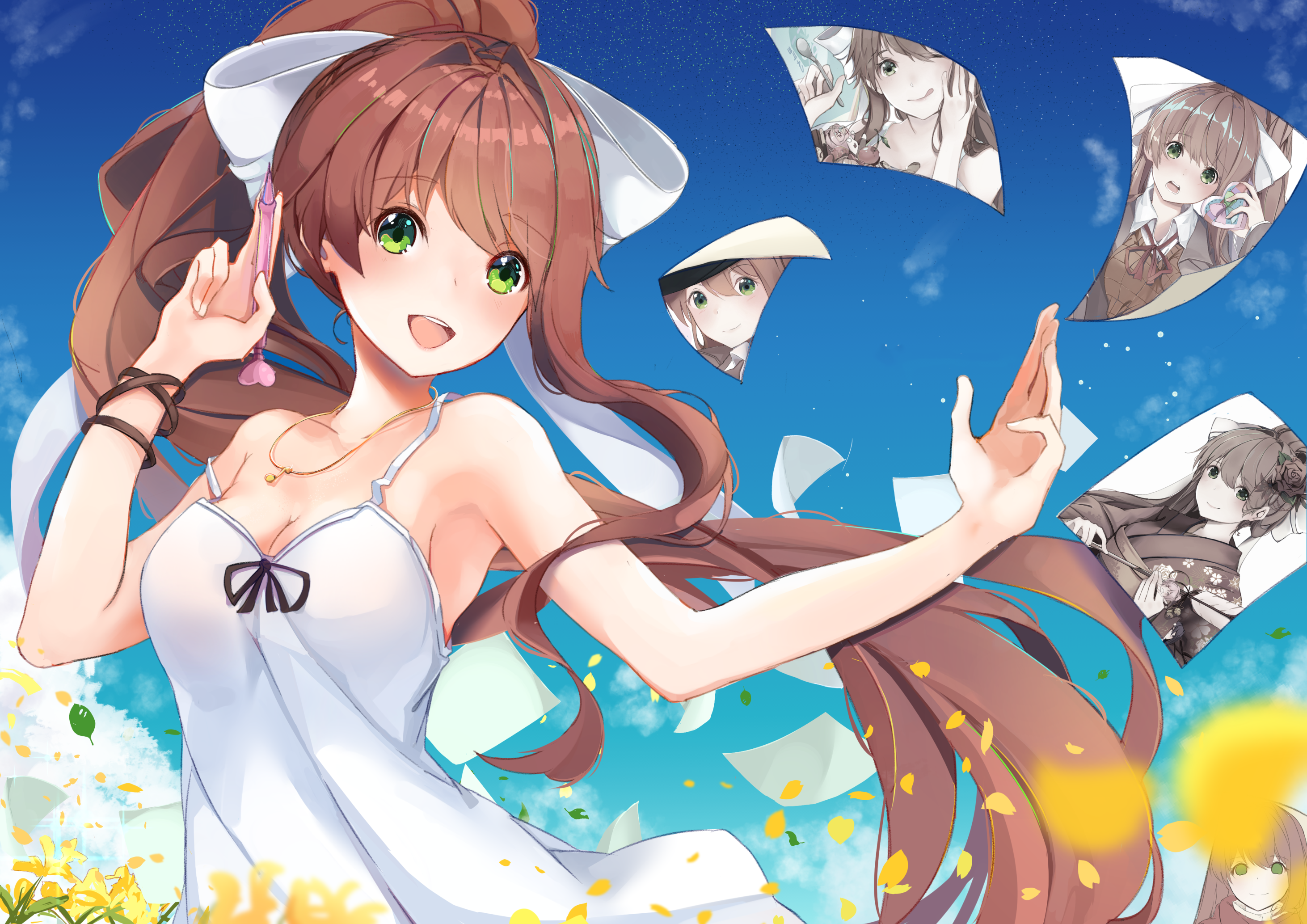 Monika from Doki Doki Literature Club! with floating portraits HD Wallpaper