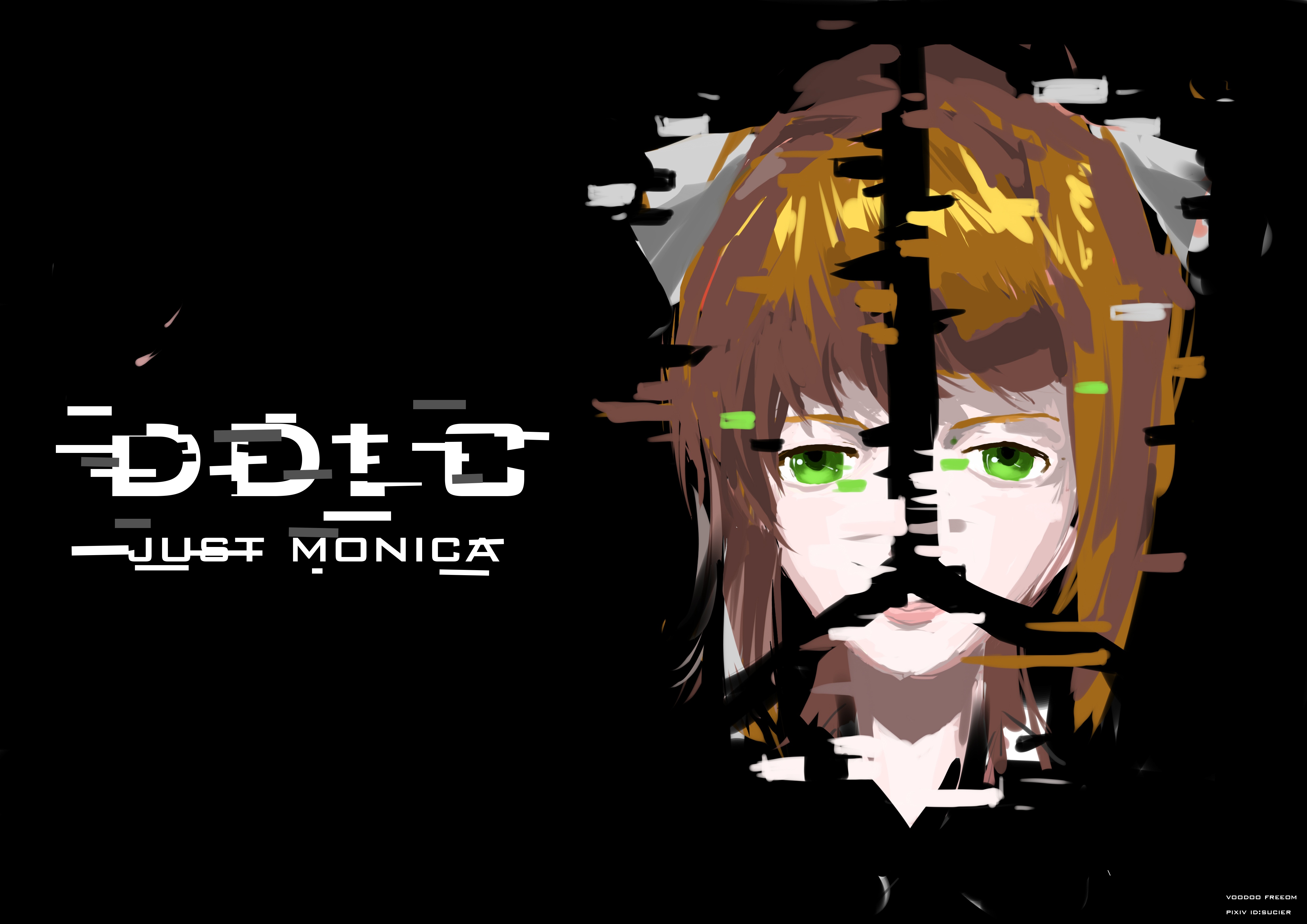 Monika from Doki Doki Literature Club! Glitched Portrait HD Wallpaper