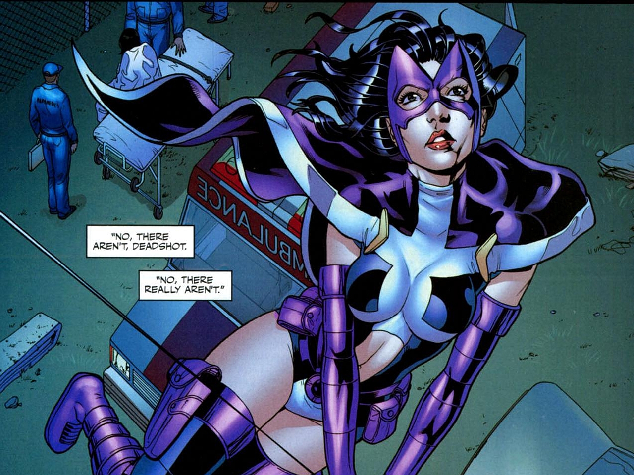 Huntress from DC Comics on an ambulance stretcher HD Wallpaper