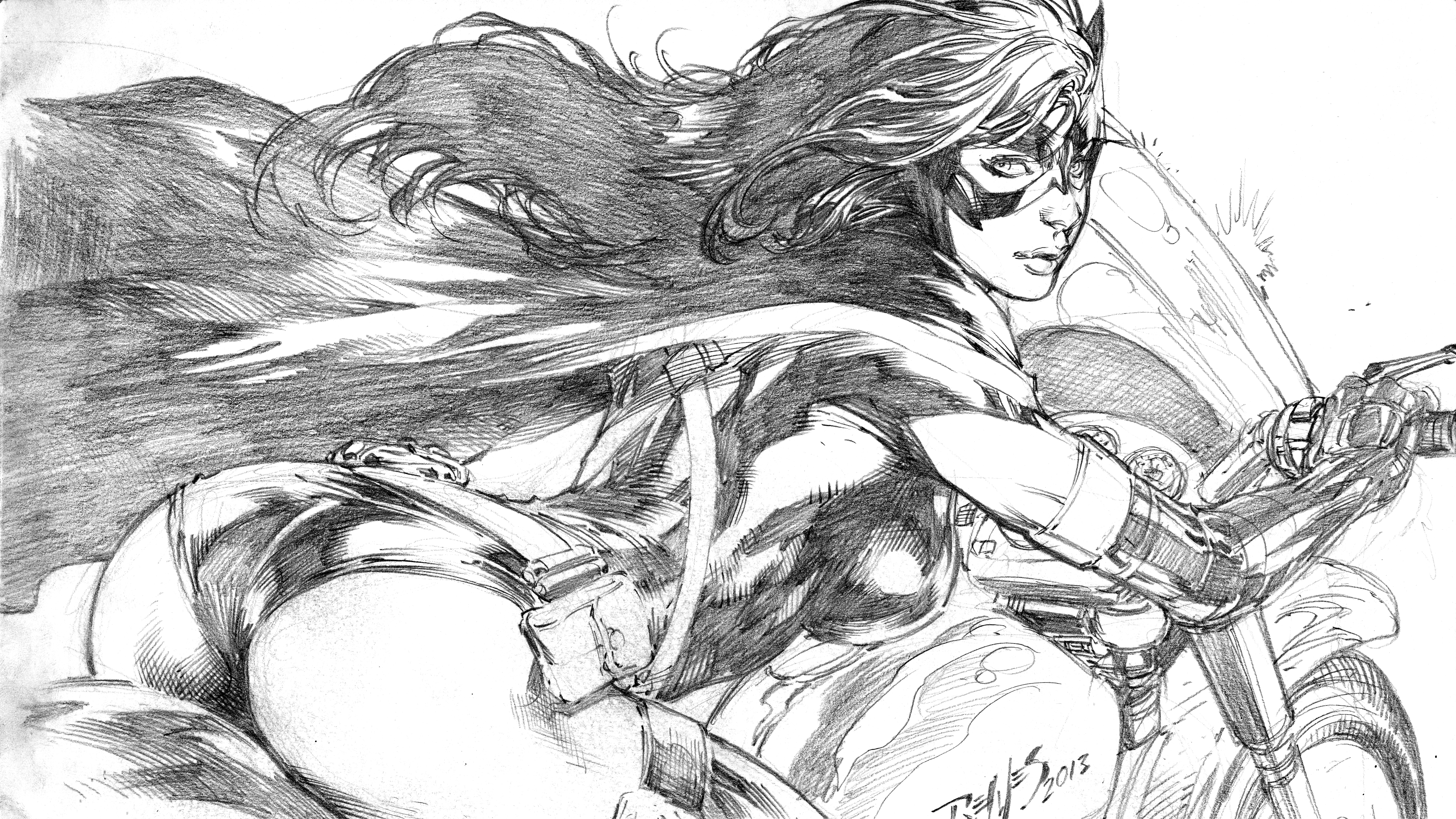 Huntress from DC Comics riding a motorcycle HD Wallpaper
