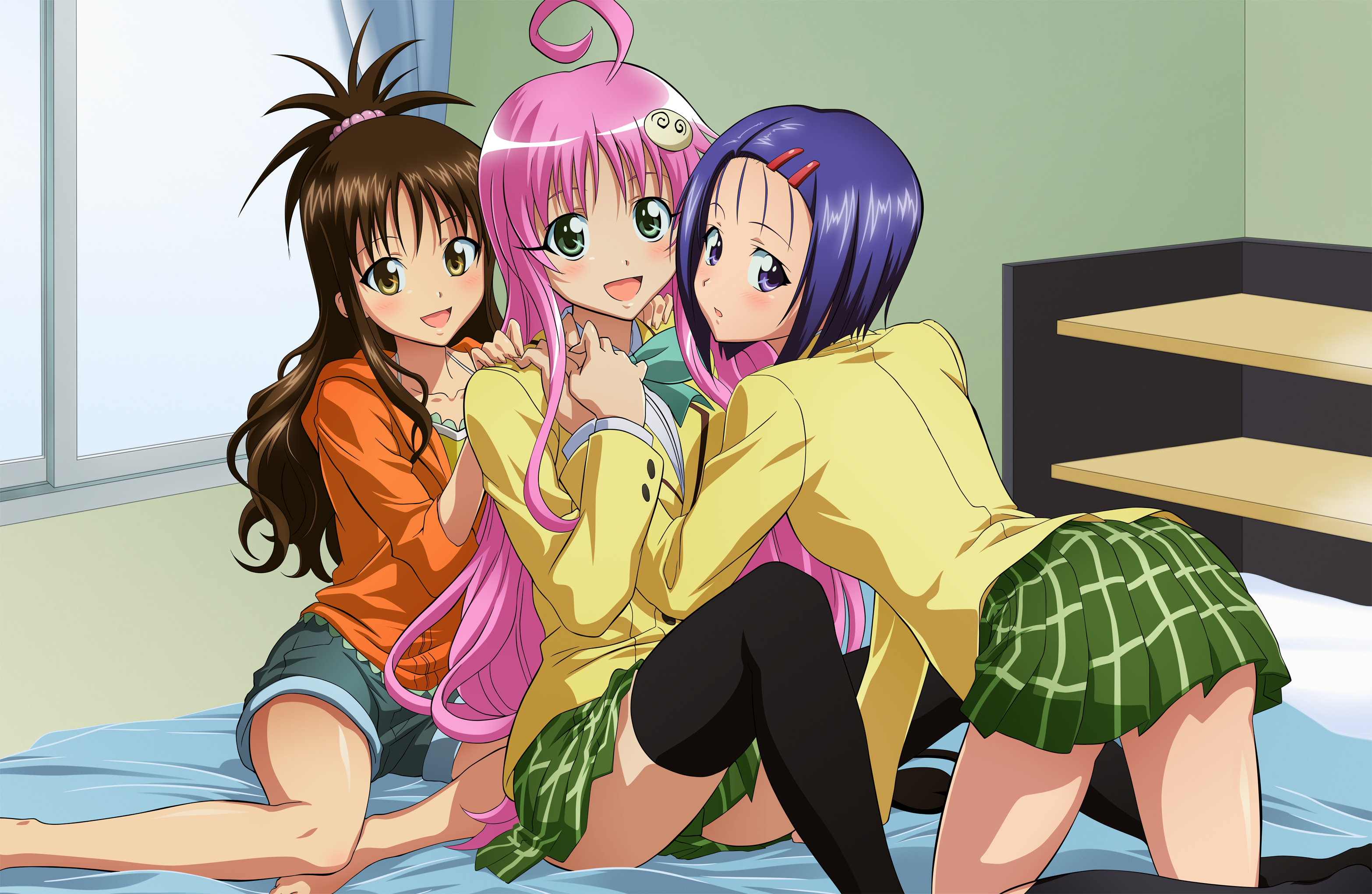Lala Satalin Deviluke and friends on a bed HD Wallpaper