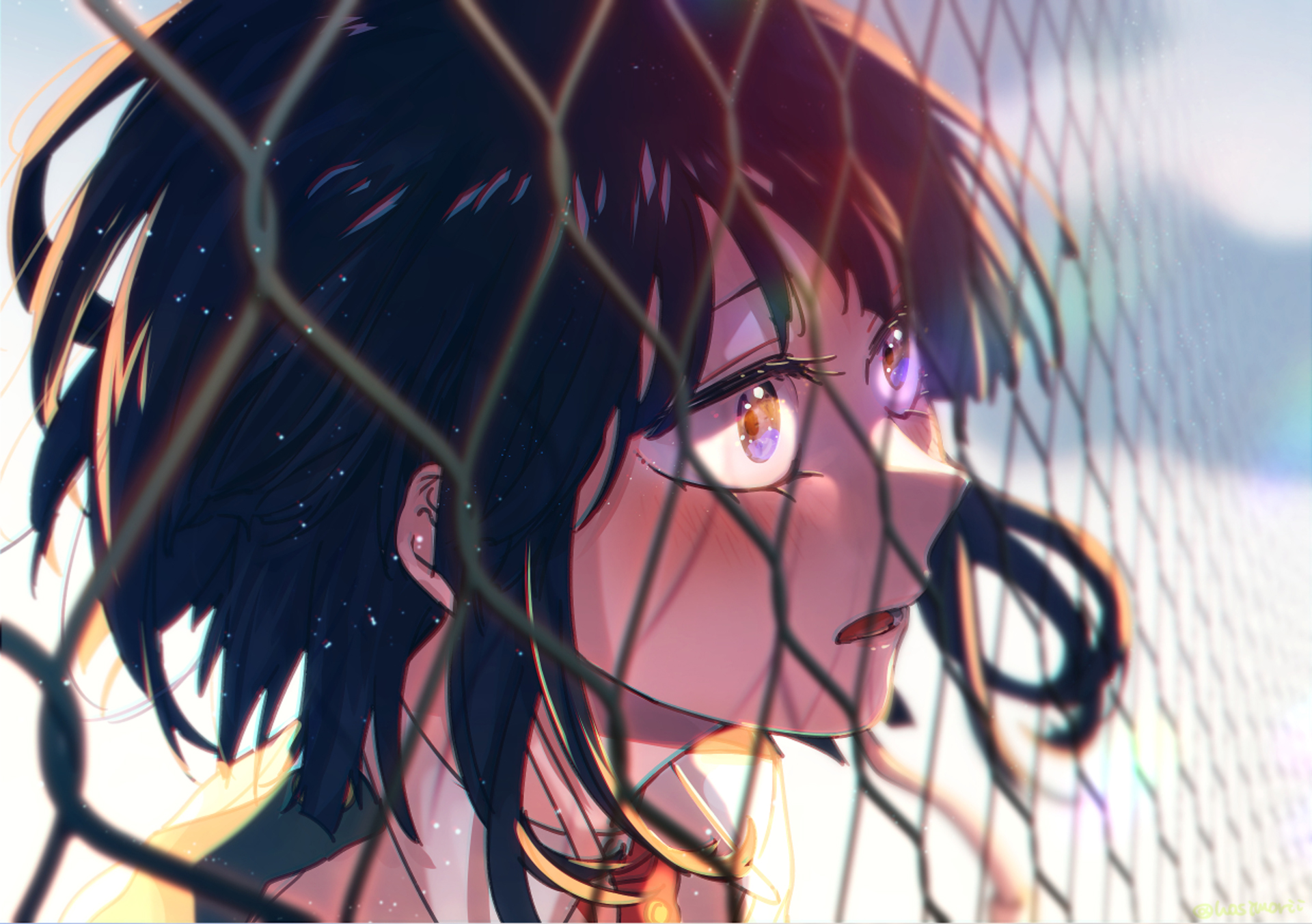 Kyoka Jiro Thoughtful Anime Girl Behind Fence HD Wallpaper