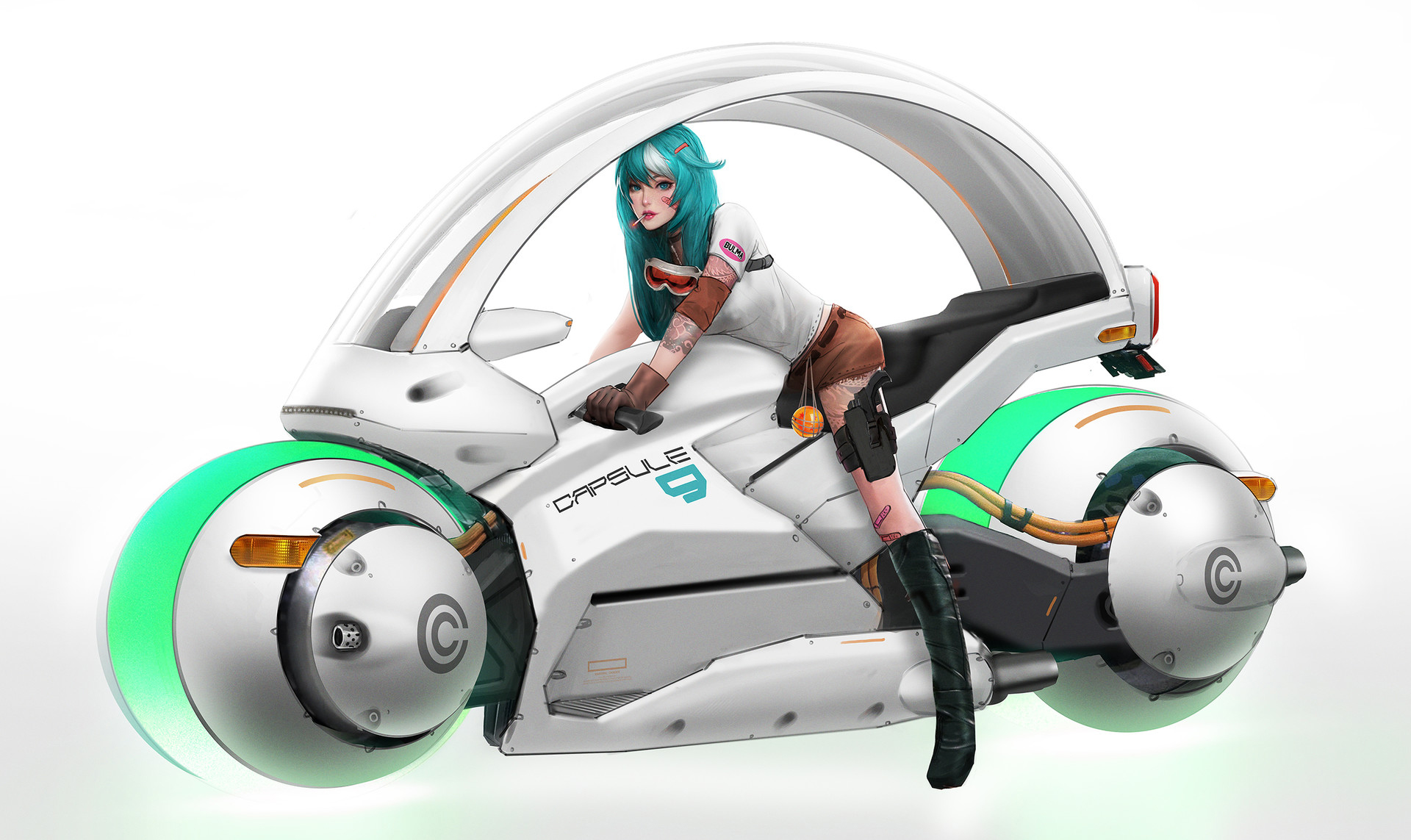 Bulma from Dragon Ball on a futuristic motorcycle HD Wallpaper