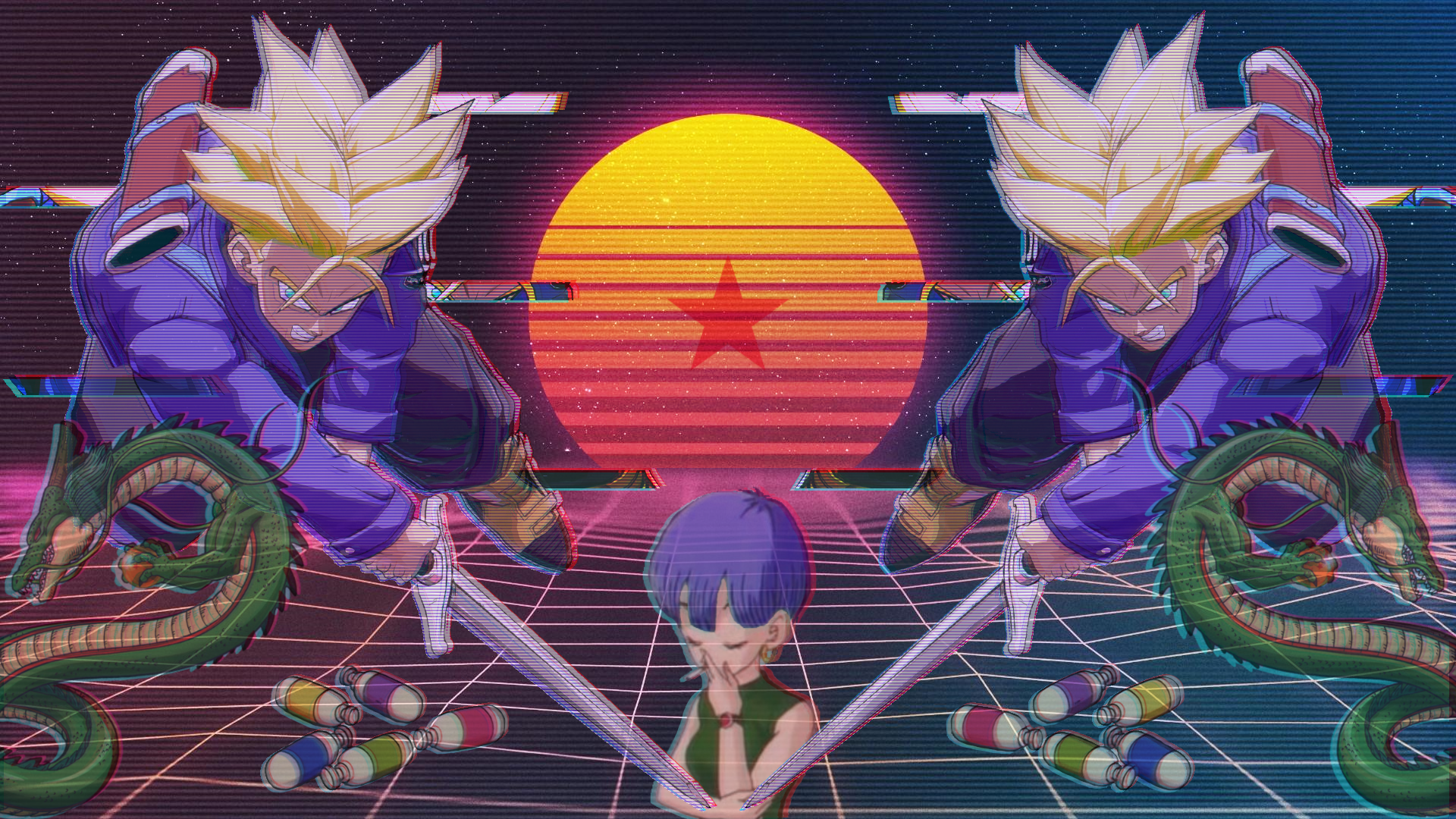 Future Trunks and Bulma from Dragon Ball Z with Shenron HD Wallpaper